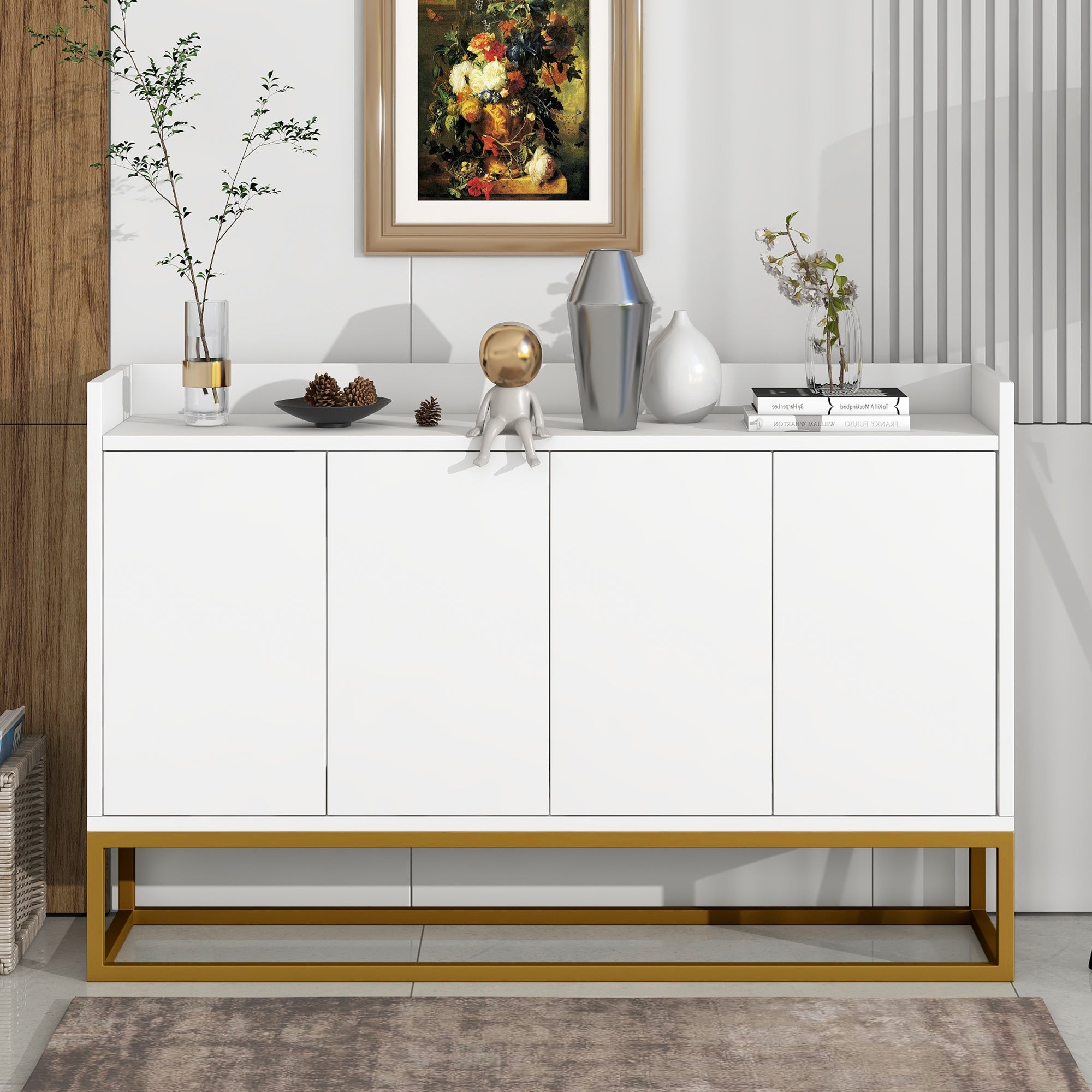 Logidon Dressoir 120 cm Wit Greeploos Vier Deuren Minimalistisch