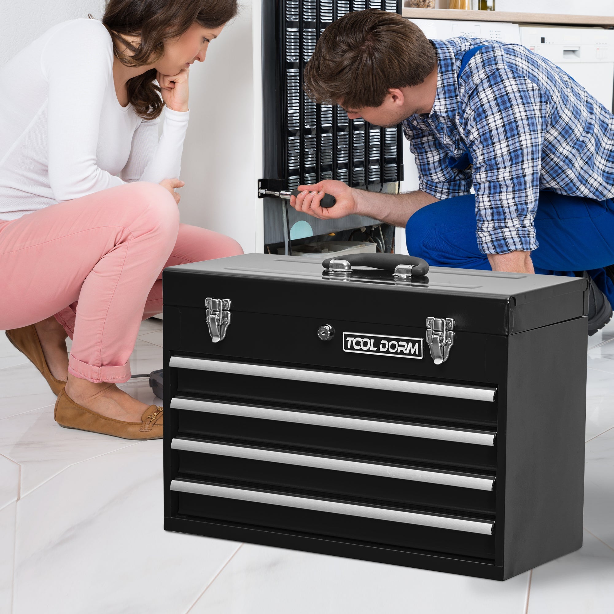 Logidon Metal Tool Box 20.3 Inch Four Drawers With Lock