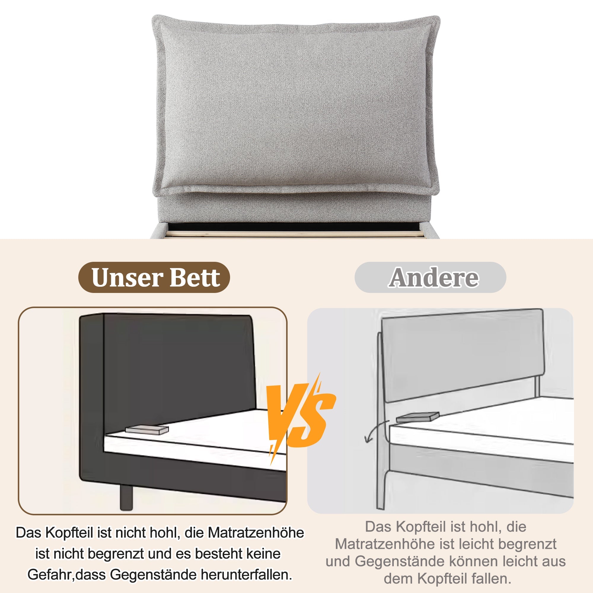 Logidon gestoffeerd bed 90x200 cm functioneel bed grote lade grijze chenille
