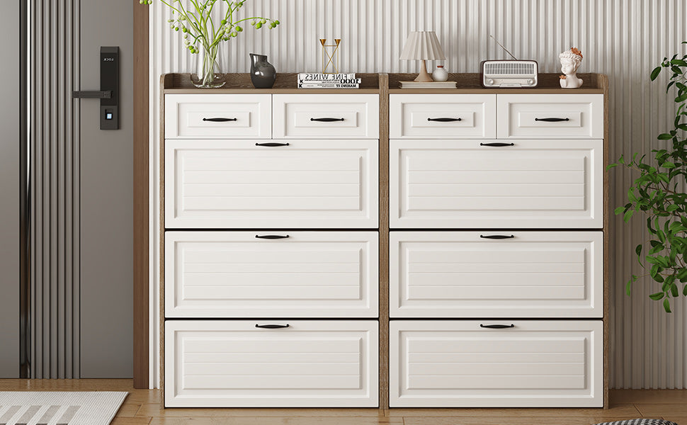 Logidon shoe chest white rotating shoe cabinet 3 flaps 2 drawers