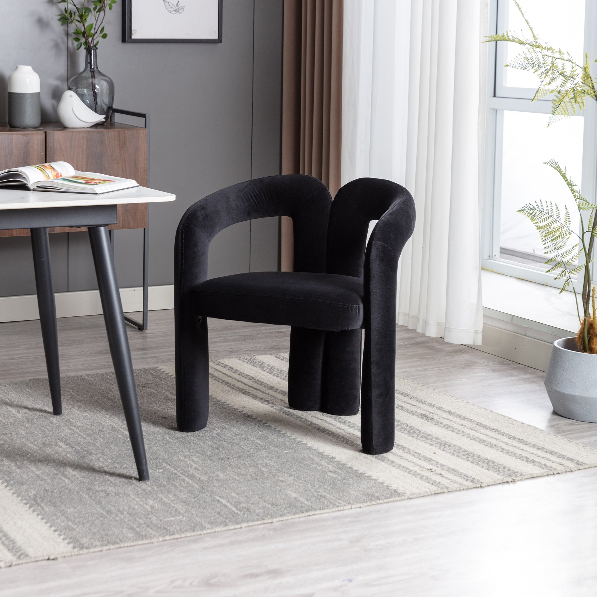 Logidon fluweelaccentstoel zwart set van 2 gestoffeerde eetkamerstoelen