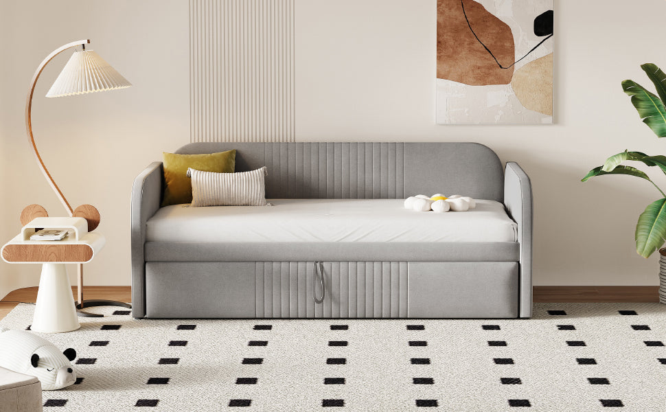 Logidon gestoffeerd bed slaapbank 90/180x190 cm lichtgrijs
