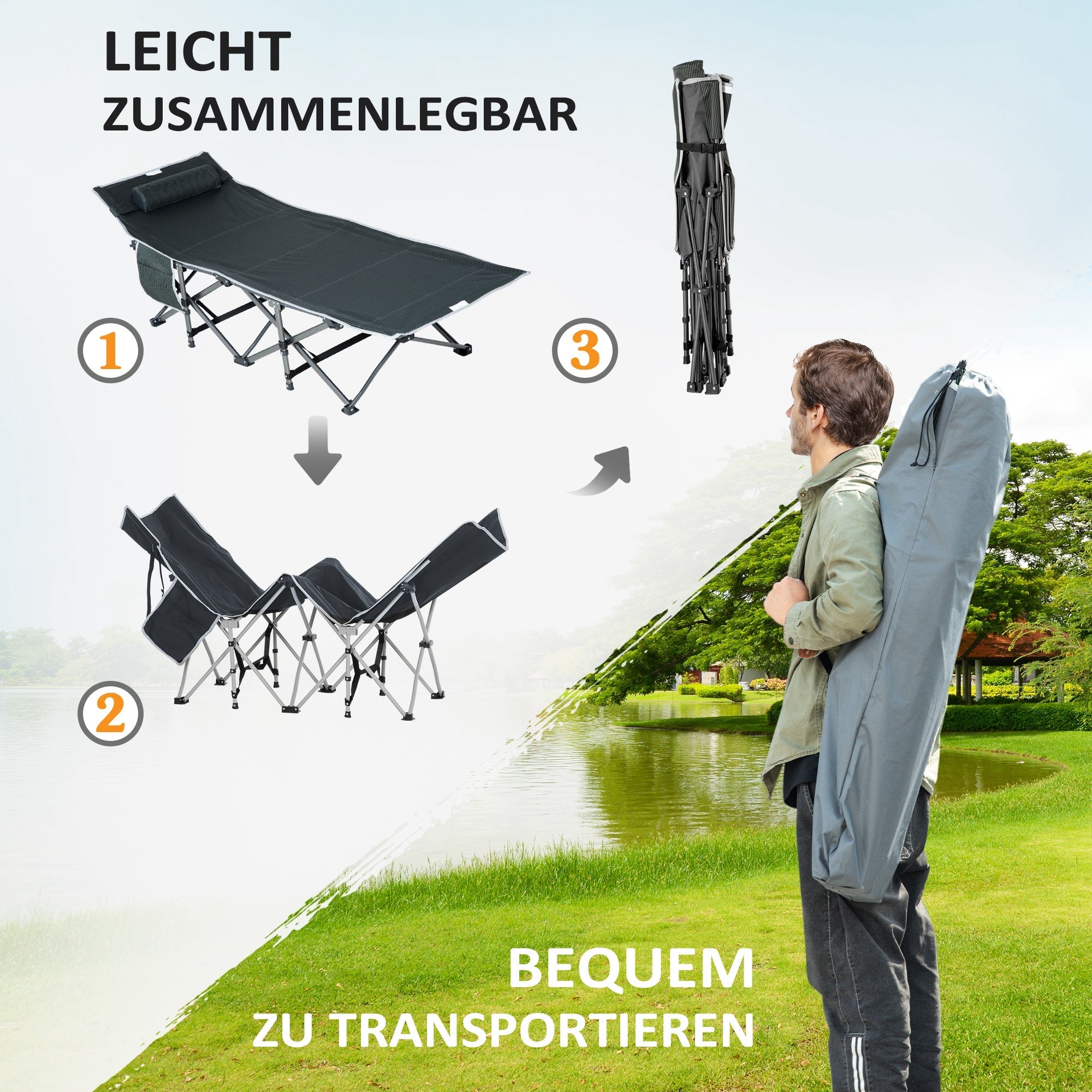 Logidon opklapbaar ligbed grijs met kussen 188x64x53 cm