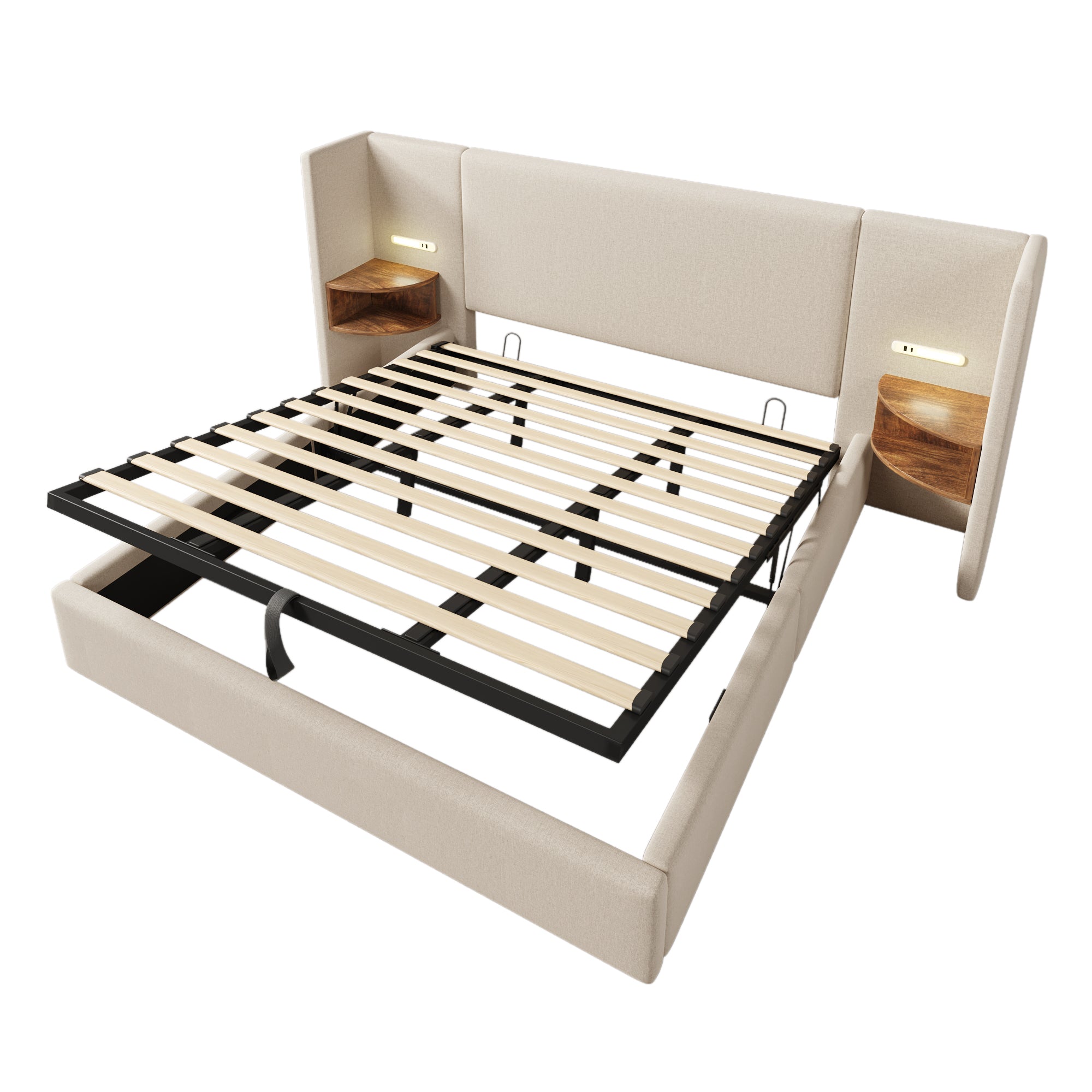 Logidon gestoffeerd bed tweepersoonsbed 180x200 met nachtkastje USB C oplaadfunctie