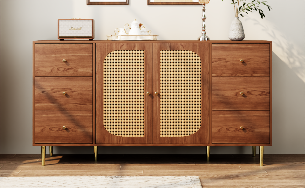 Logidon Rotan Dressoir Bruin 160x40x90 cm met Lade