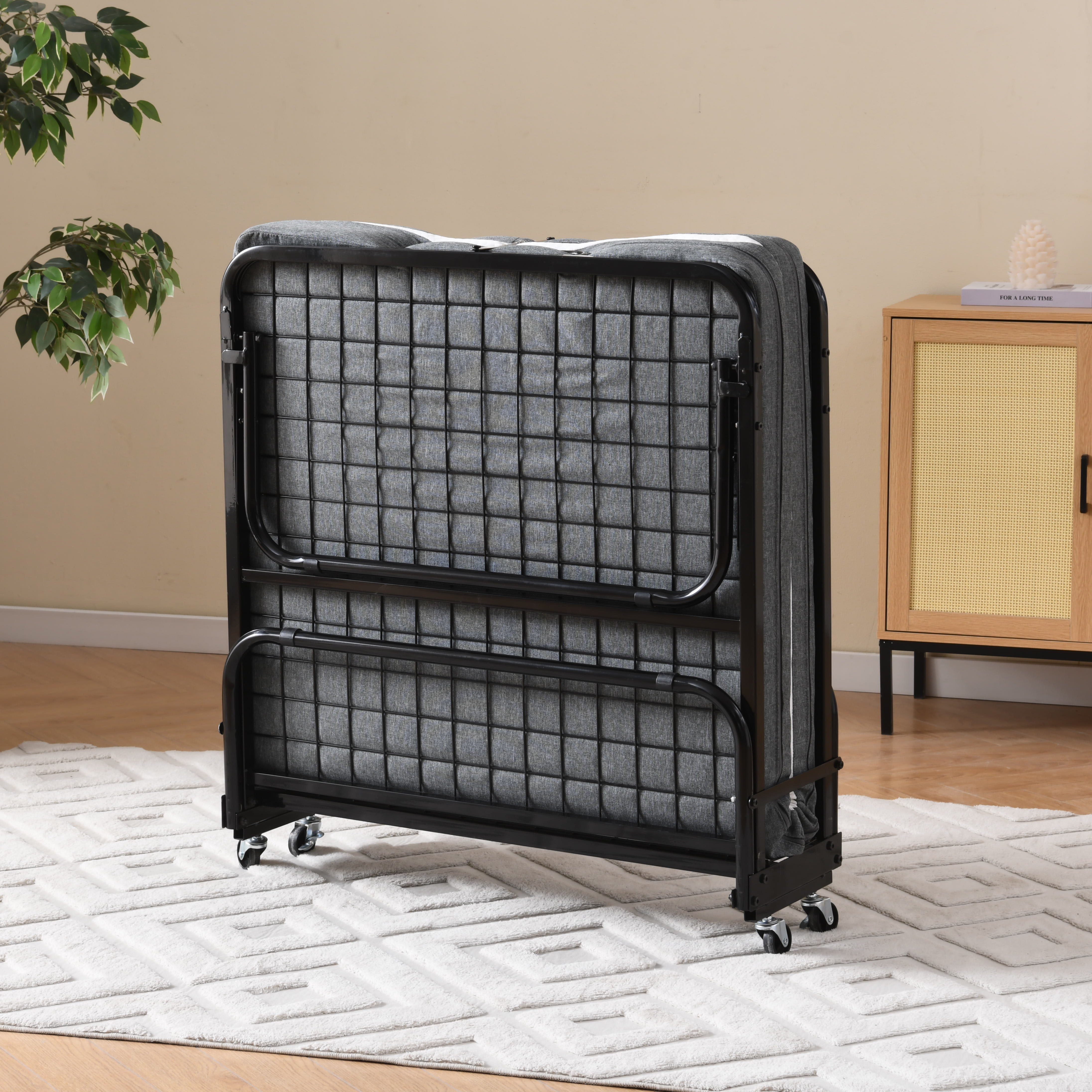 Logidon opklapbed 90x190 cm met 10 cm traagschuimmatras zwart 4 wielen