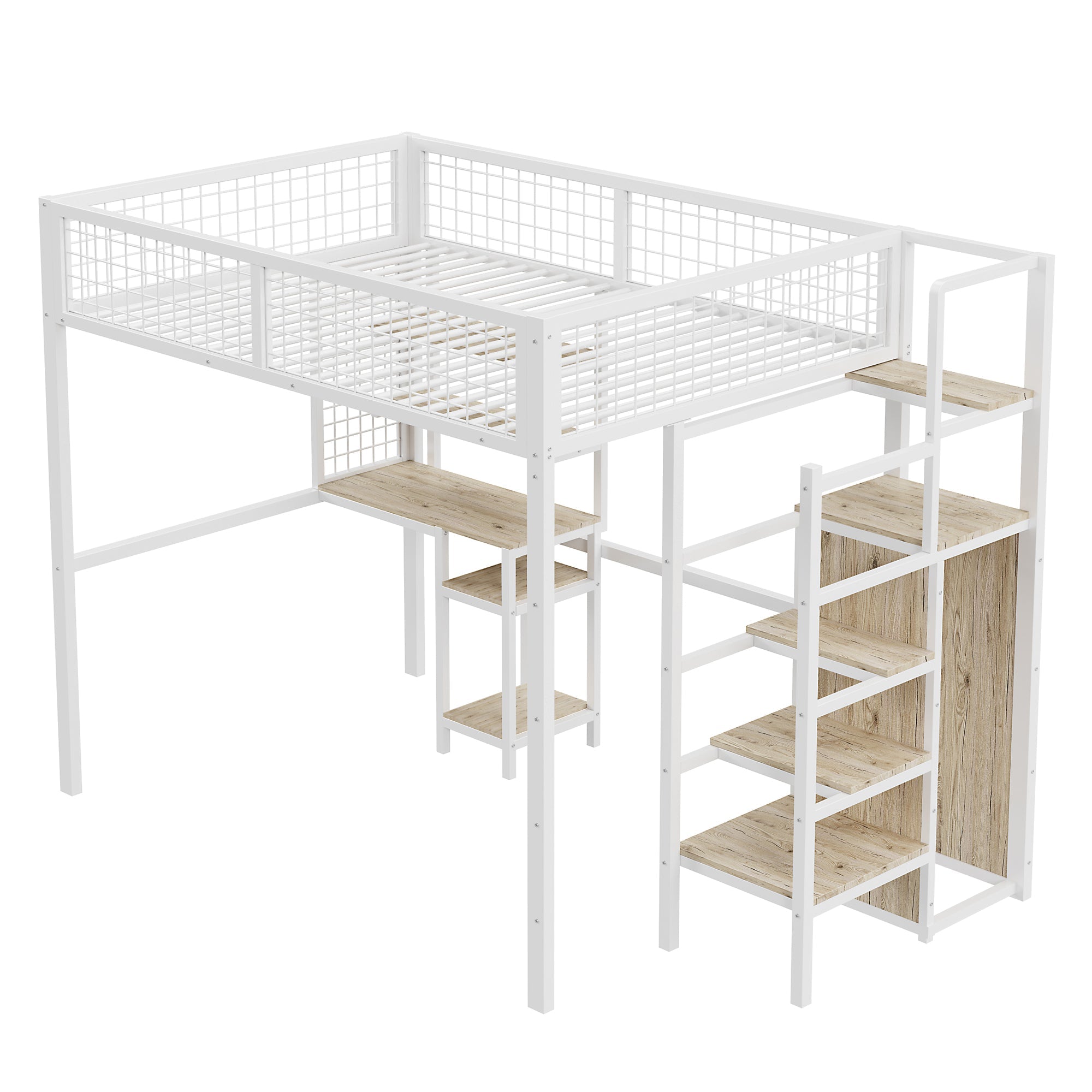 Logidon hoogslaper 140x200 met veiligheidsladder en computertafel wit