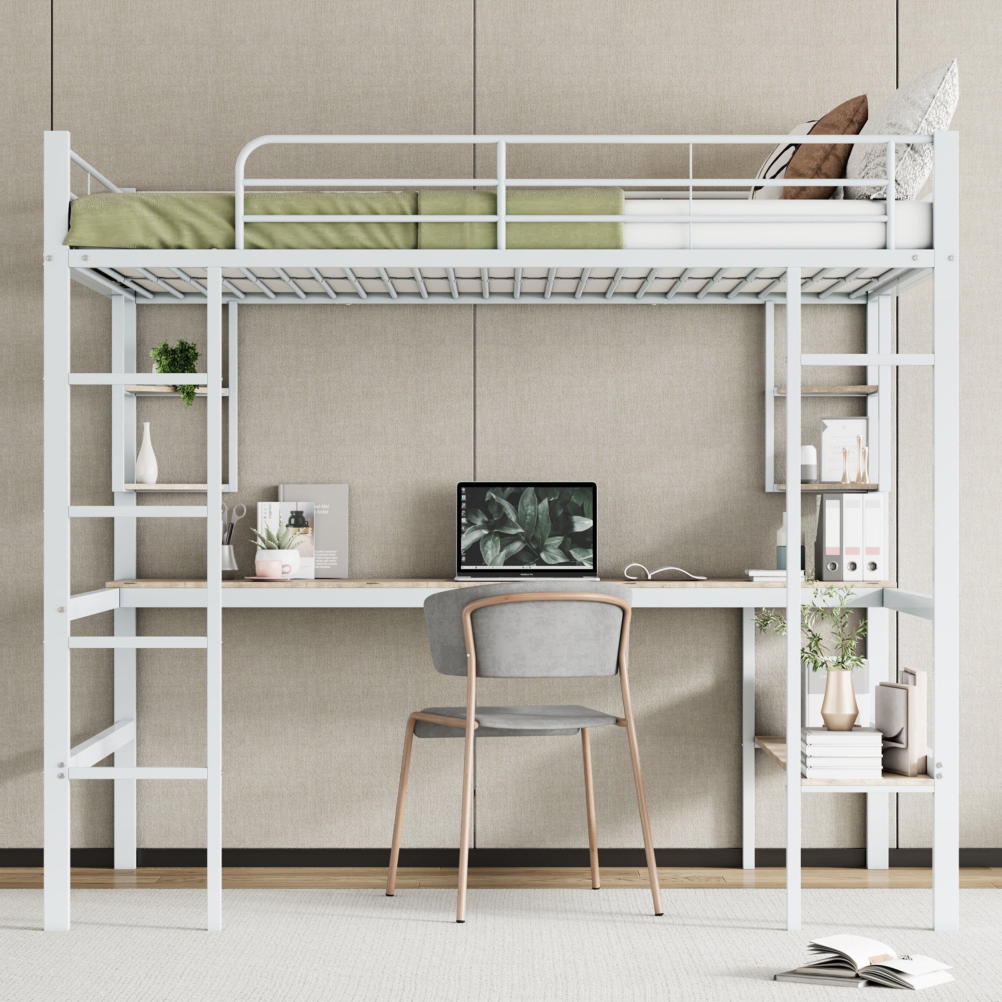 Logidon hoogslaper 140x200 cm metalen bed met bureau wit