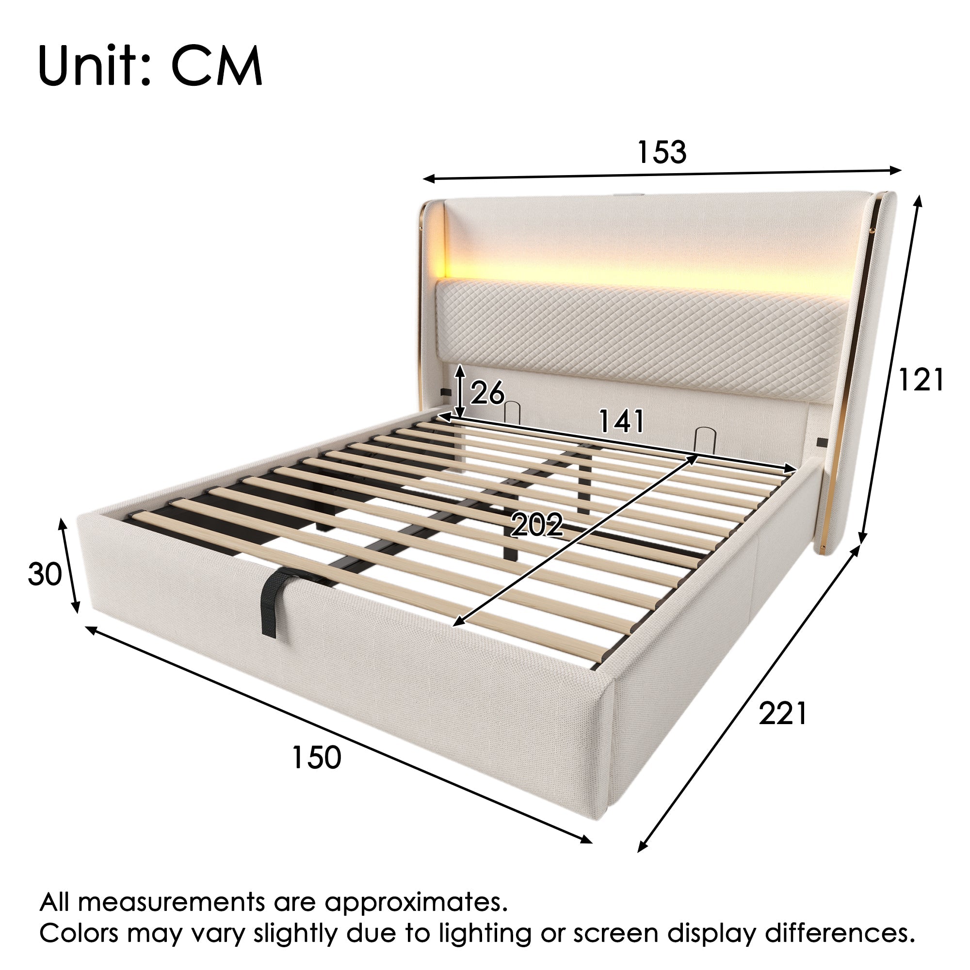 Logidon hydraulisch bed 140x200 beige linnenlook met LED