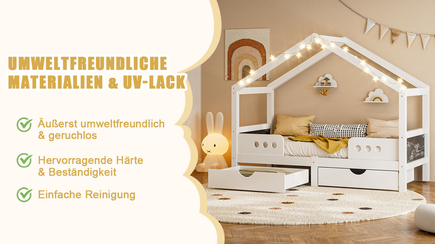 Logidon Kinderbed Met Dak Design Wit 90x200 cm Met Twee Lades