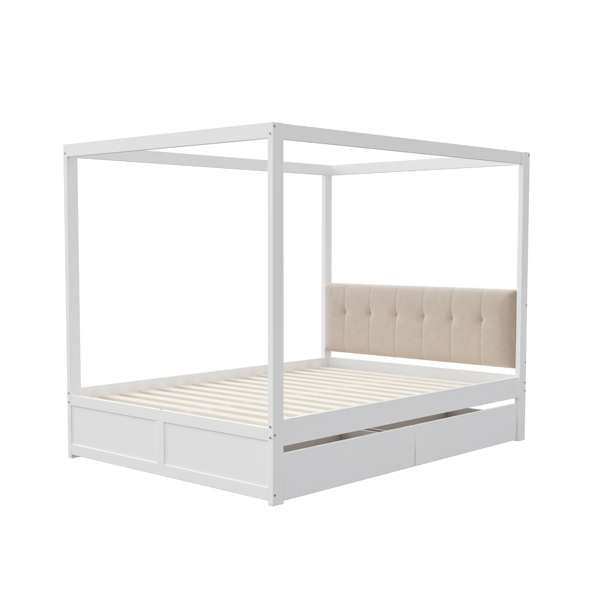 Logidon hemelbed 140x200 cm wit hout met grote opbergruimte