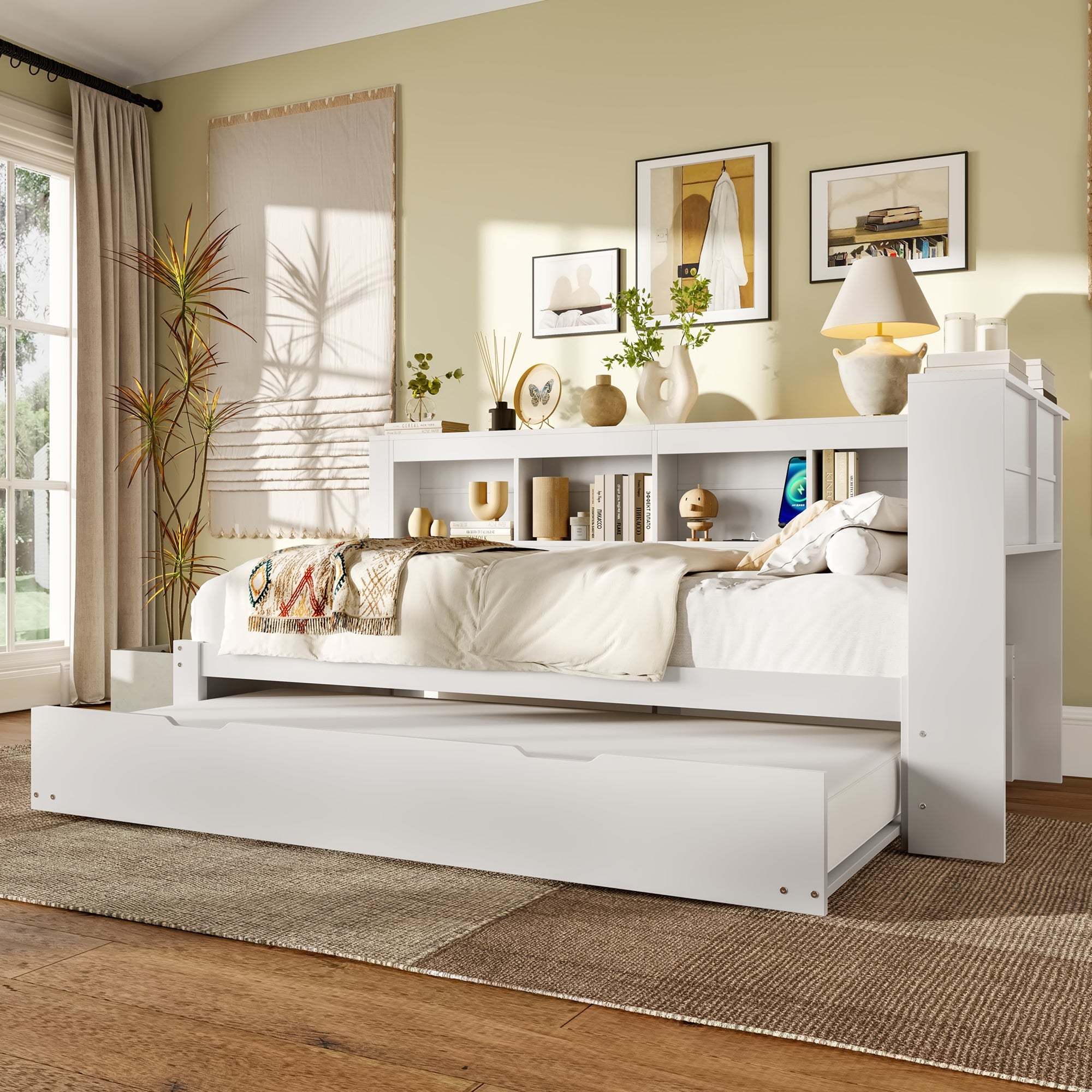 Logidon Daybed 90x200 cm witte slaapbank met USB-aansluiting