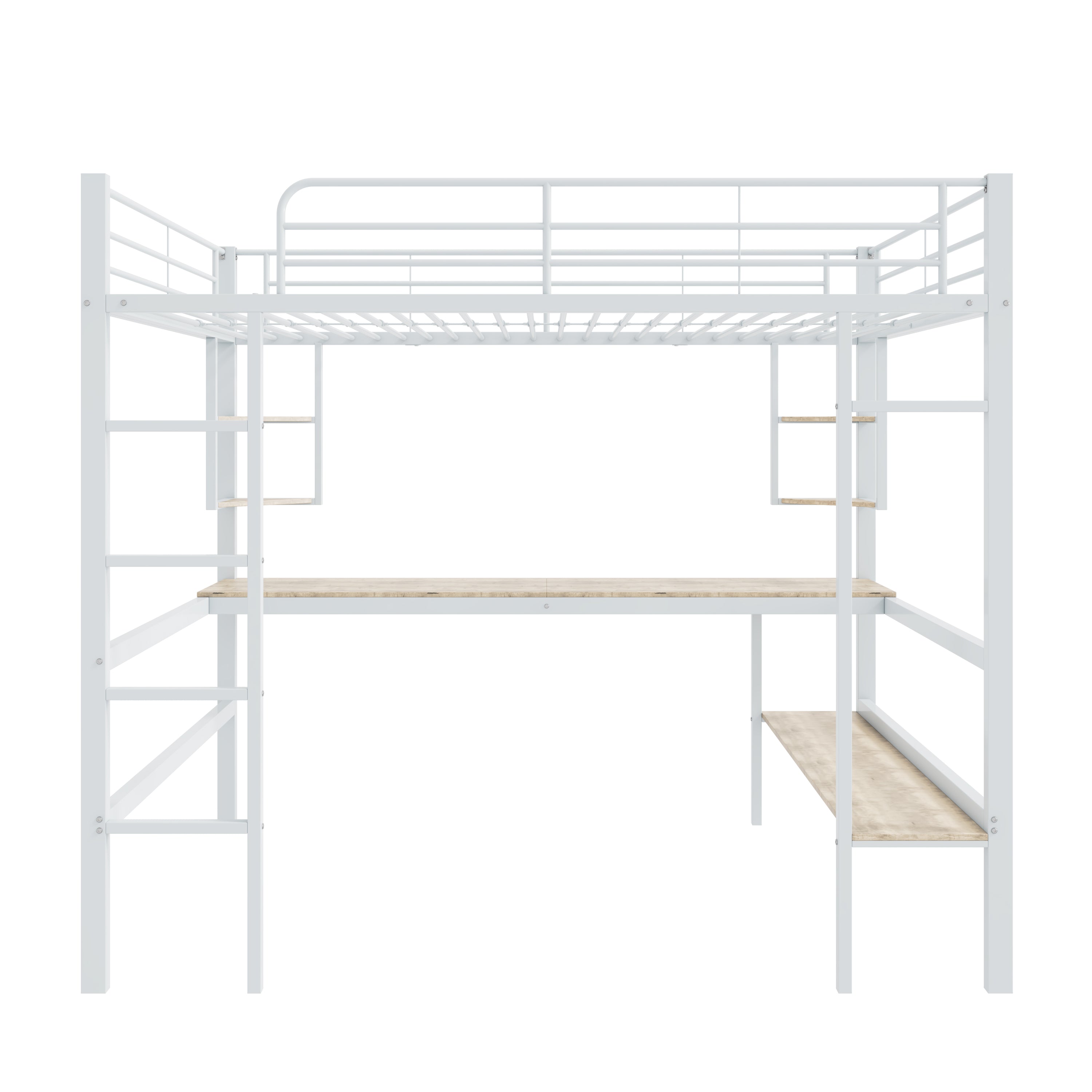 Logidon 90x200cm metal bed loft bed with desk and shelves white
