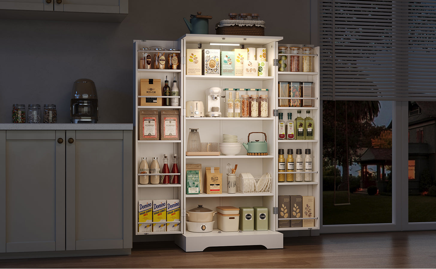 Logidon 60x35x128cm witte keukenkast LED-sensorlicht verstelbare planken