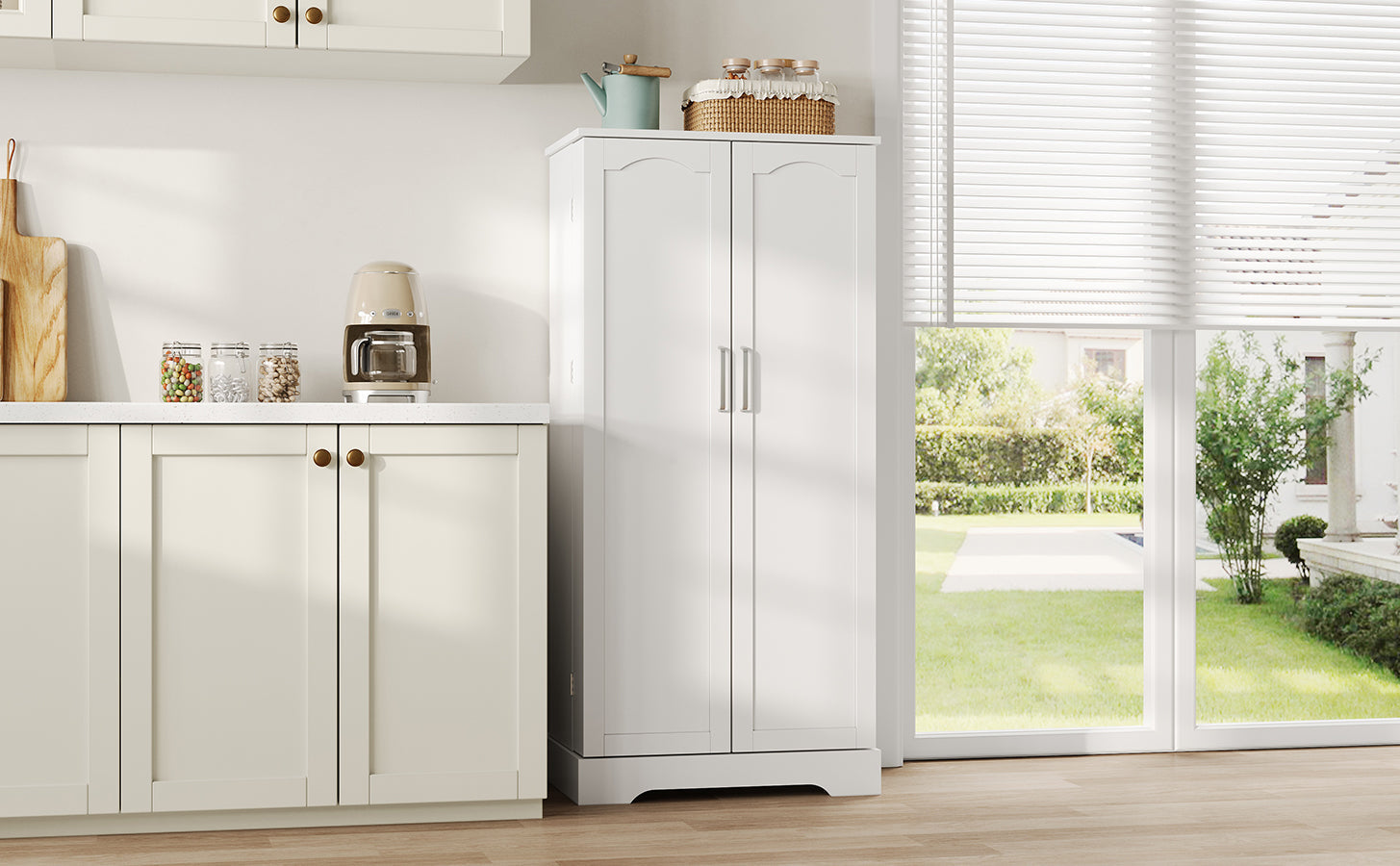 Logidon 60x35x128cm witte keukenkast LED-sensorlicht verstelbare planken