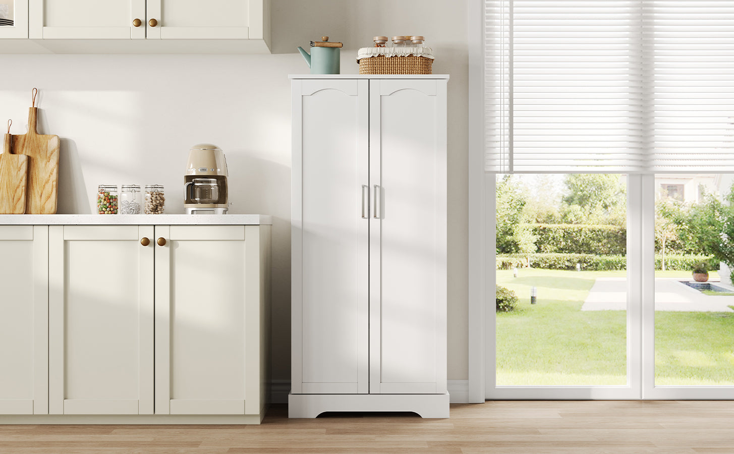 Logidon 60x35x128cm witte keukenkast LED-sensorlicht verstelbare planken