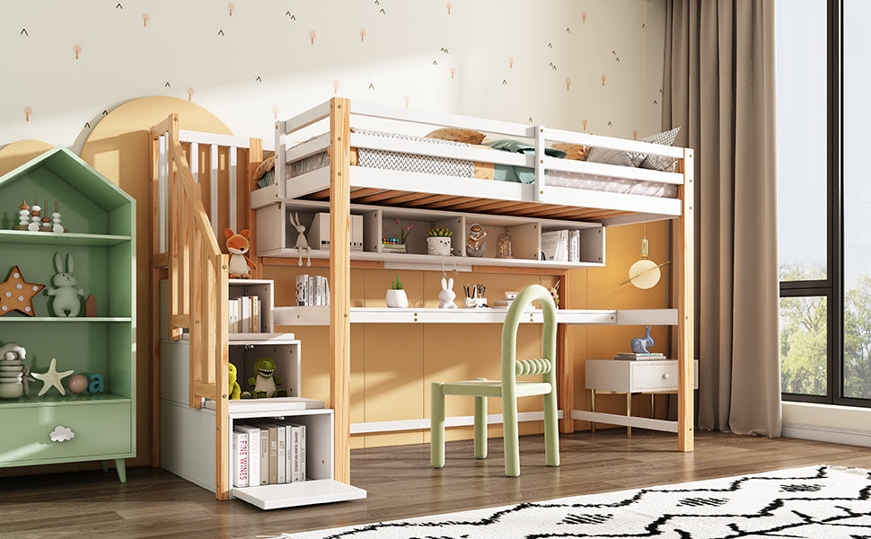 Logidon kinderhoogslaper 90x200 wit met groot bureau en planken