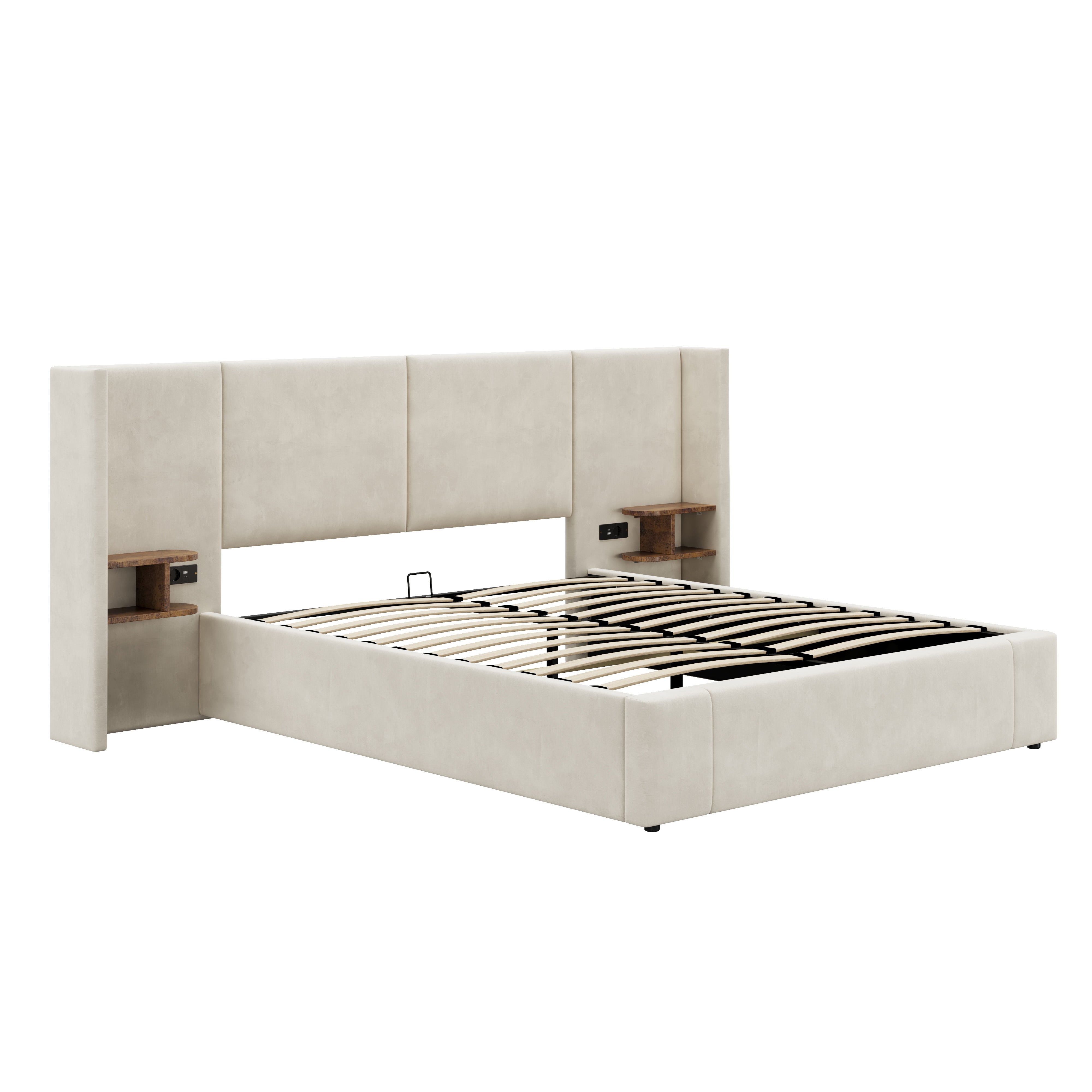 Logidon gestoffeerd bed 160x200 beige fluweel met USB-aansluitingen opbergruimte