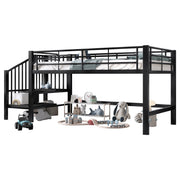 Logidon halfhoge hoogslaper 90 x 200 met opbergtrap zwart