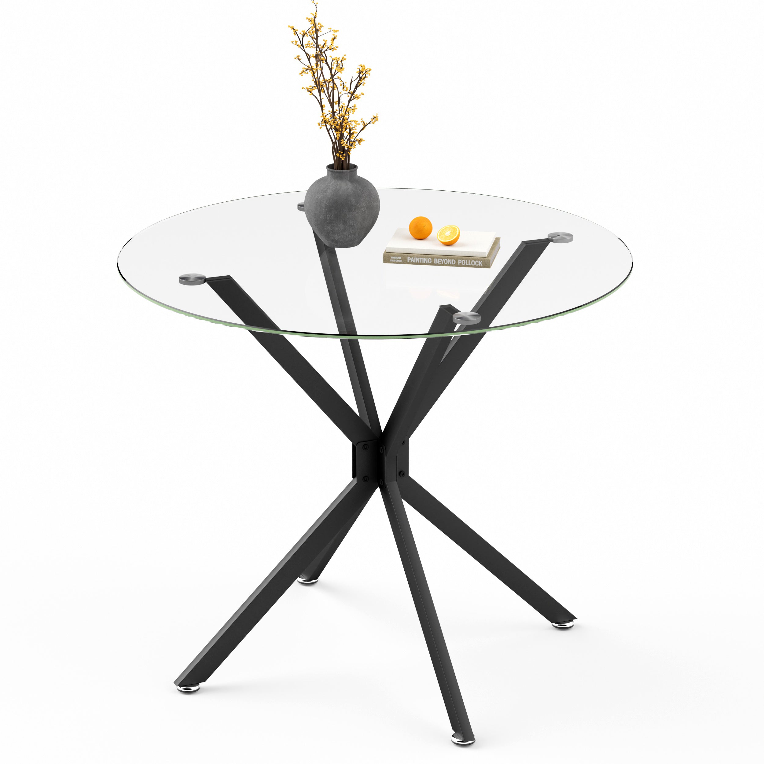Logidon ronde glazen tafel 90 cm stabiel metalen onderstel zwart