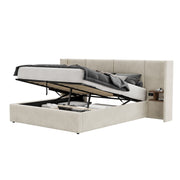 Logidon gestoffeerd bed 160x200 beige fluweel met USB-aansluitingen opbergruimte