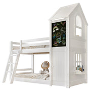 Logidon stapelbed wit 90x200 met deurpaneeldak en ladder