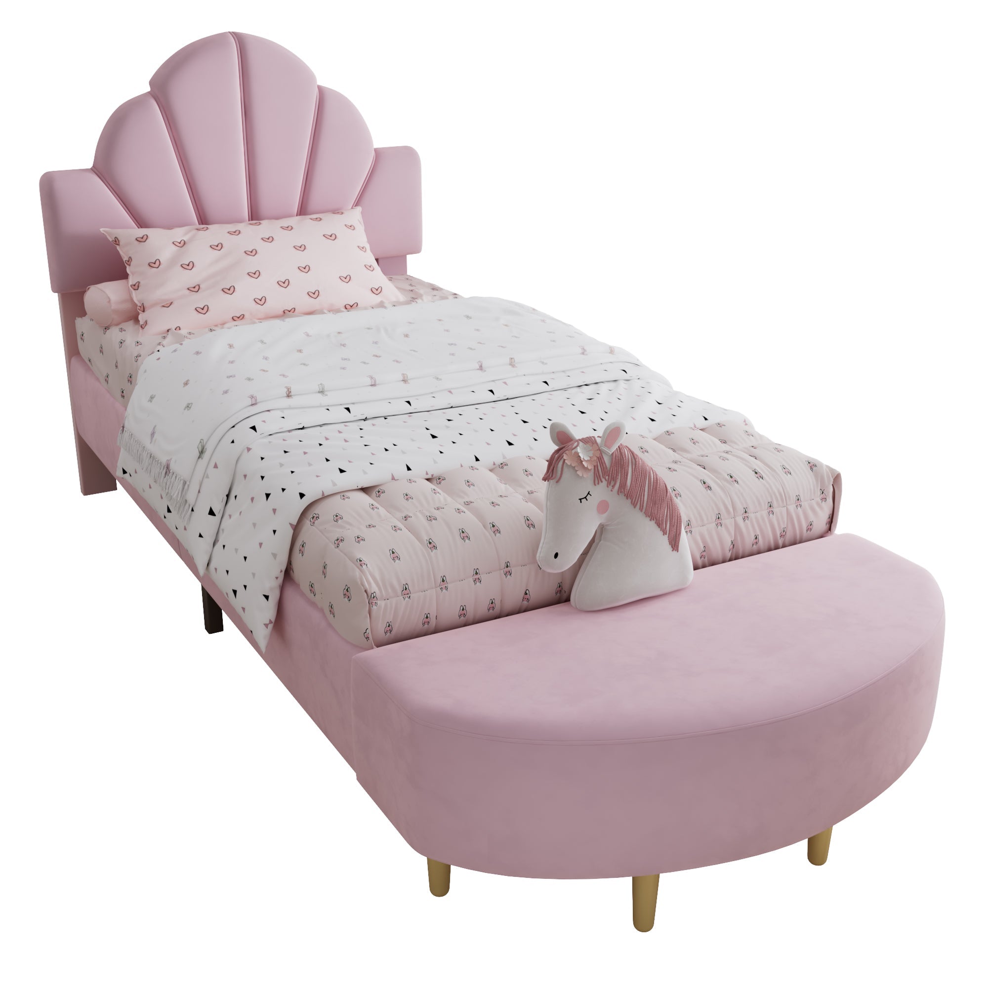 Logidon gestoffeerd bed 90x200 cm roze fluweel met bedbank en fluwelen hoofdbord