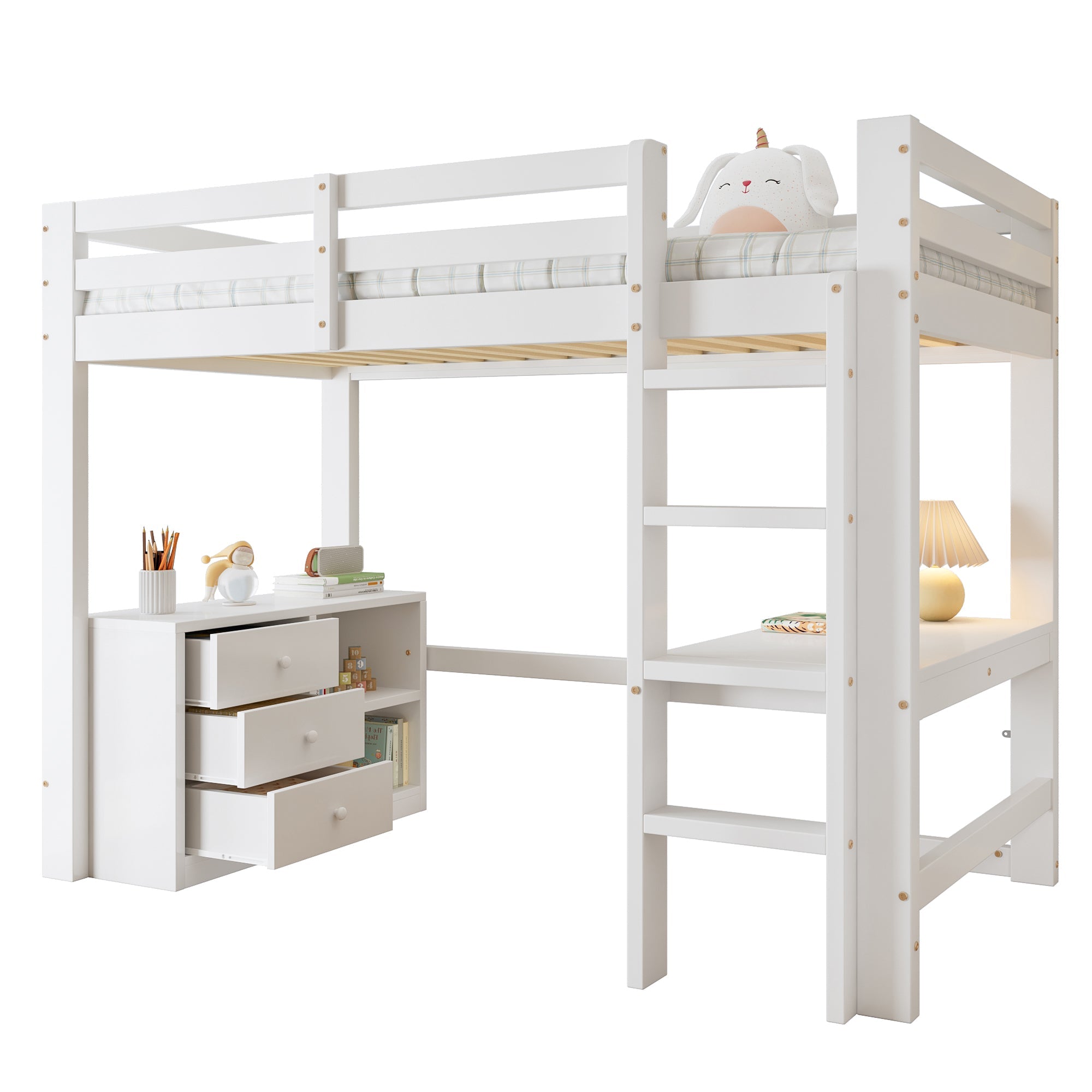 Logidon hoogslaper 90x200cm wit met bureau en opbergruimte