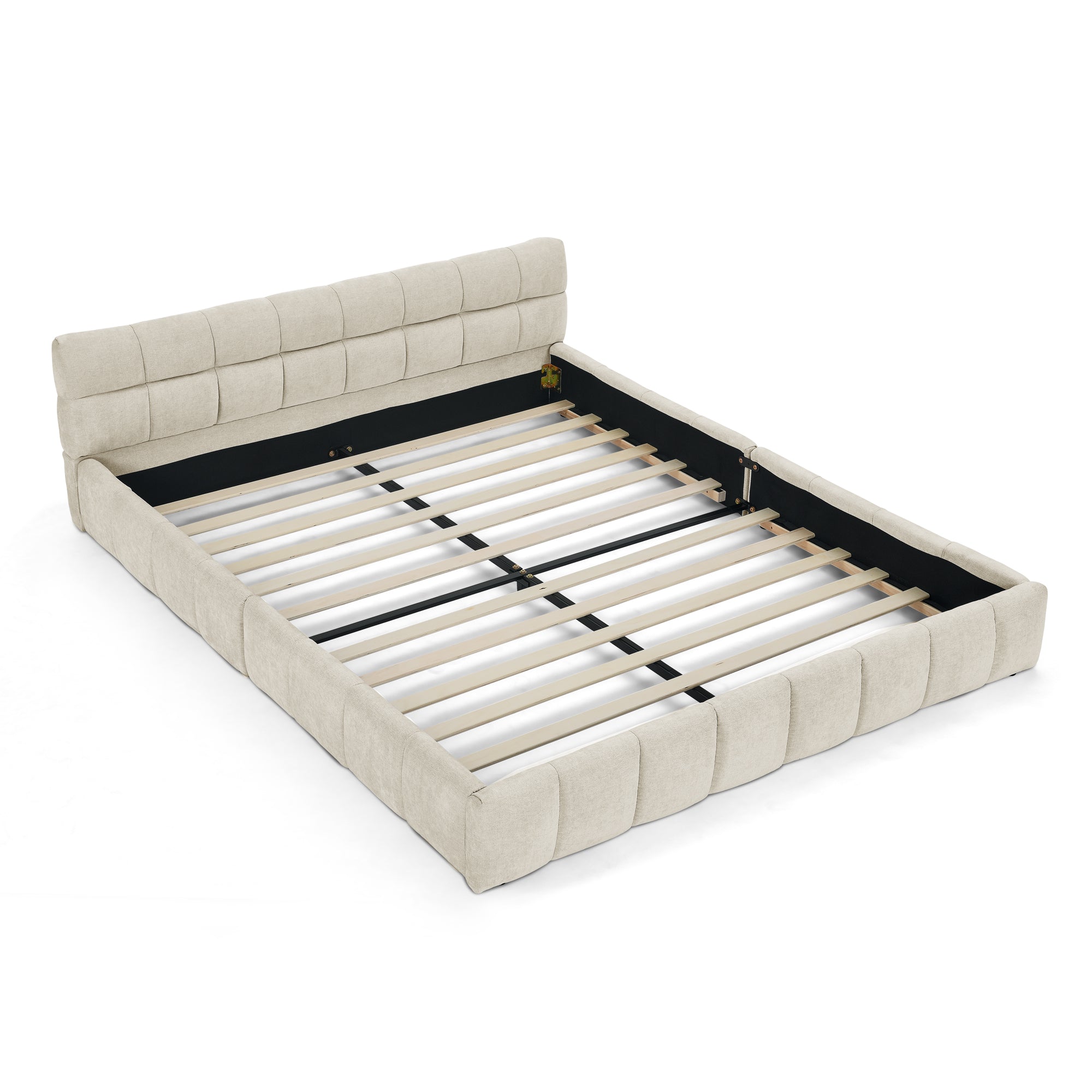 Logidon tweepersoonsbed 140x200 beige chenille eucalyptushout metalen frame