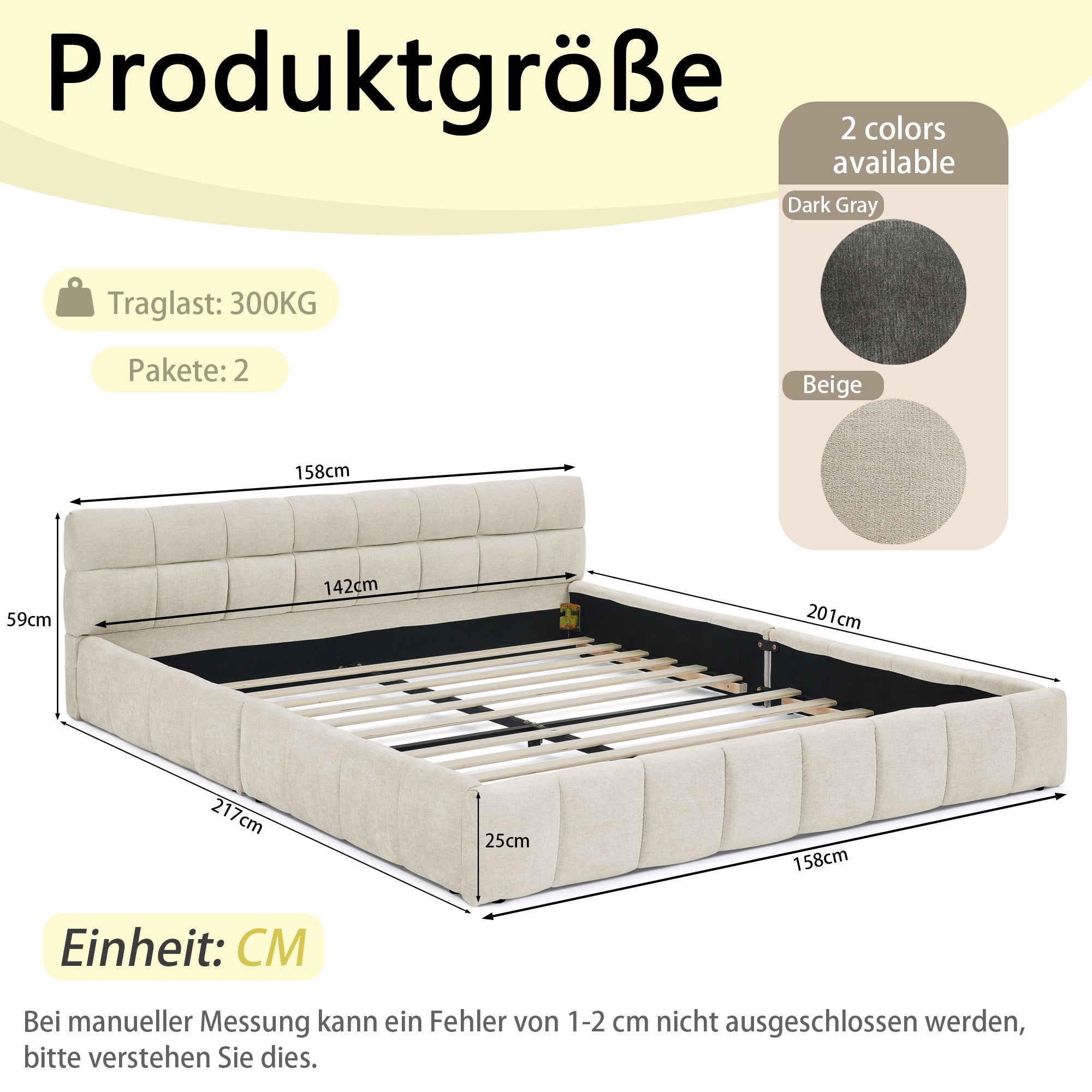 Logidon tweepersoonsbed 140x200 beige chenille eucalyptushout metalen frame