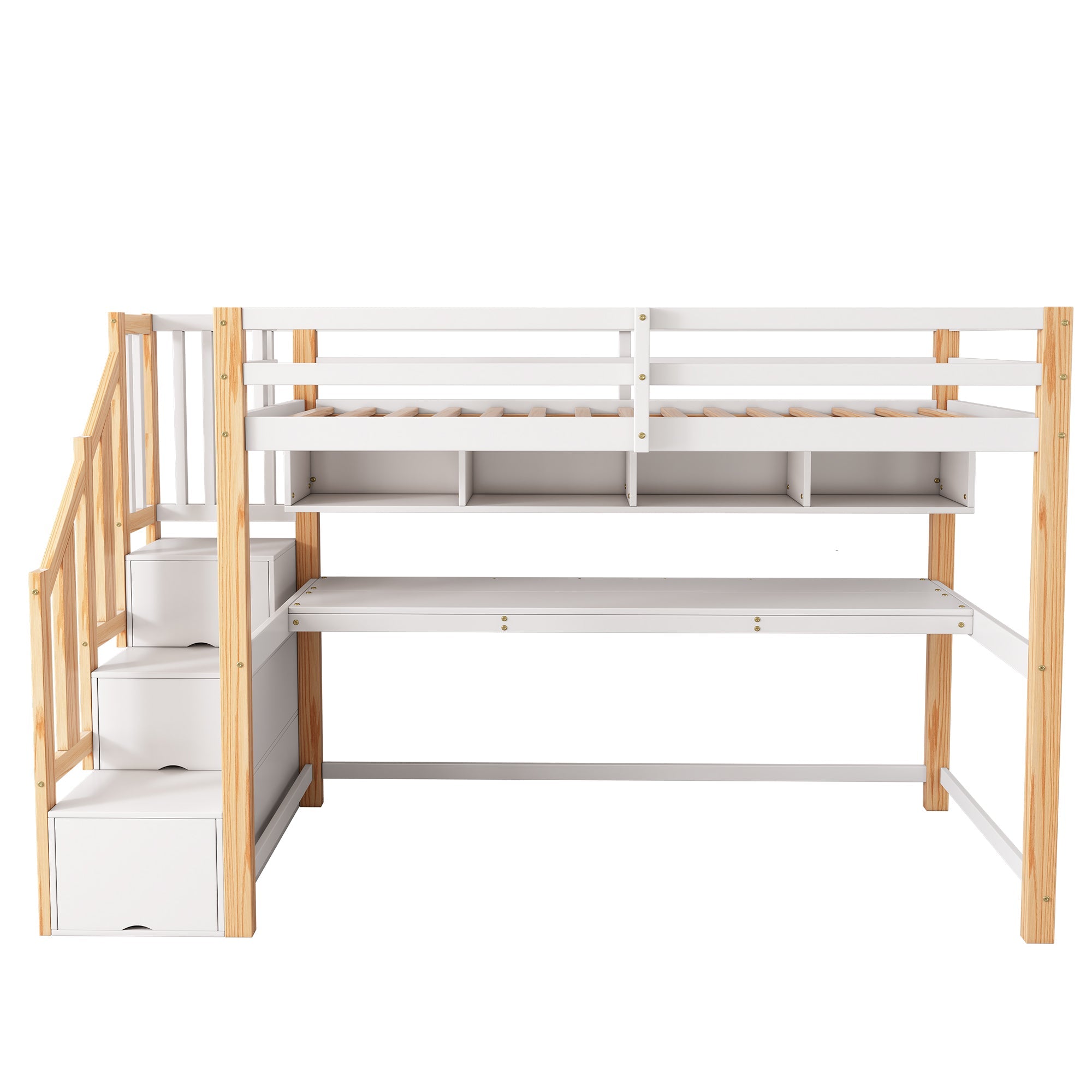 Logidon kinderhoogslaper 90x200 wit met groot bureau en planken