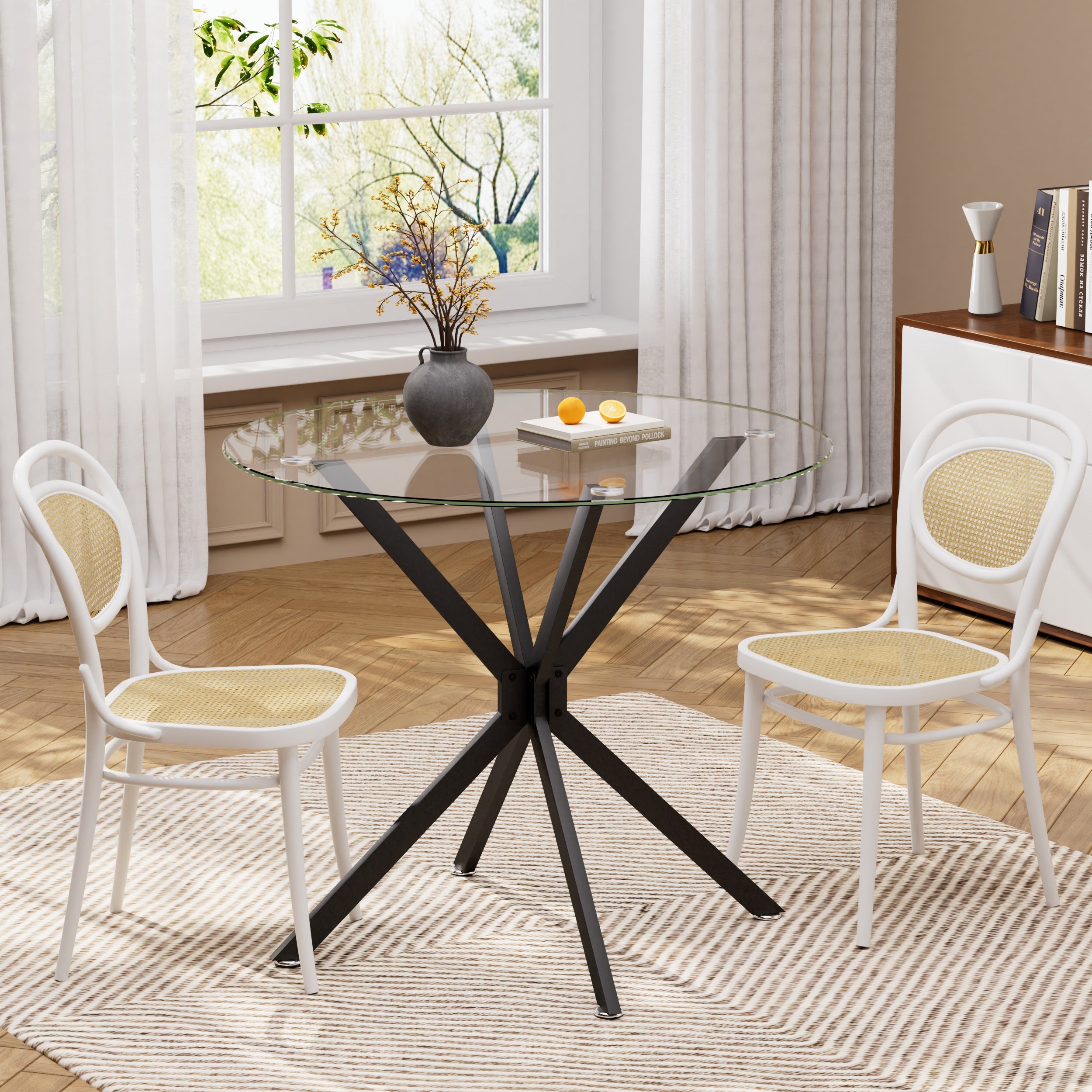 Logidon ronde glazen tafel 90 cm stabiel metalen onderstel zwart