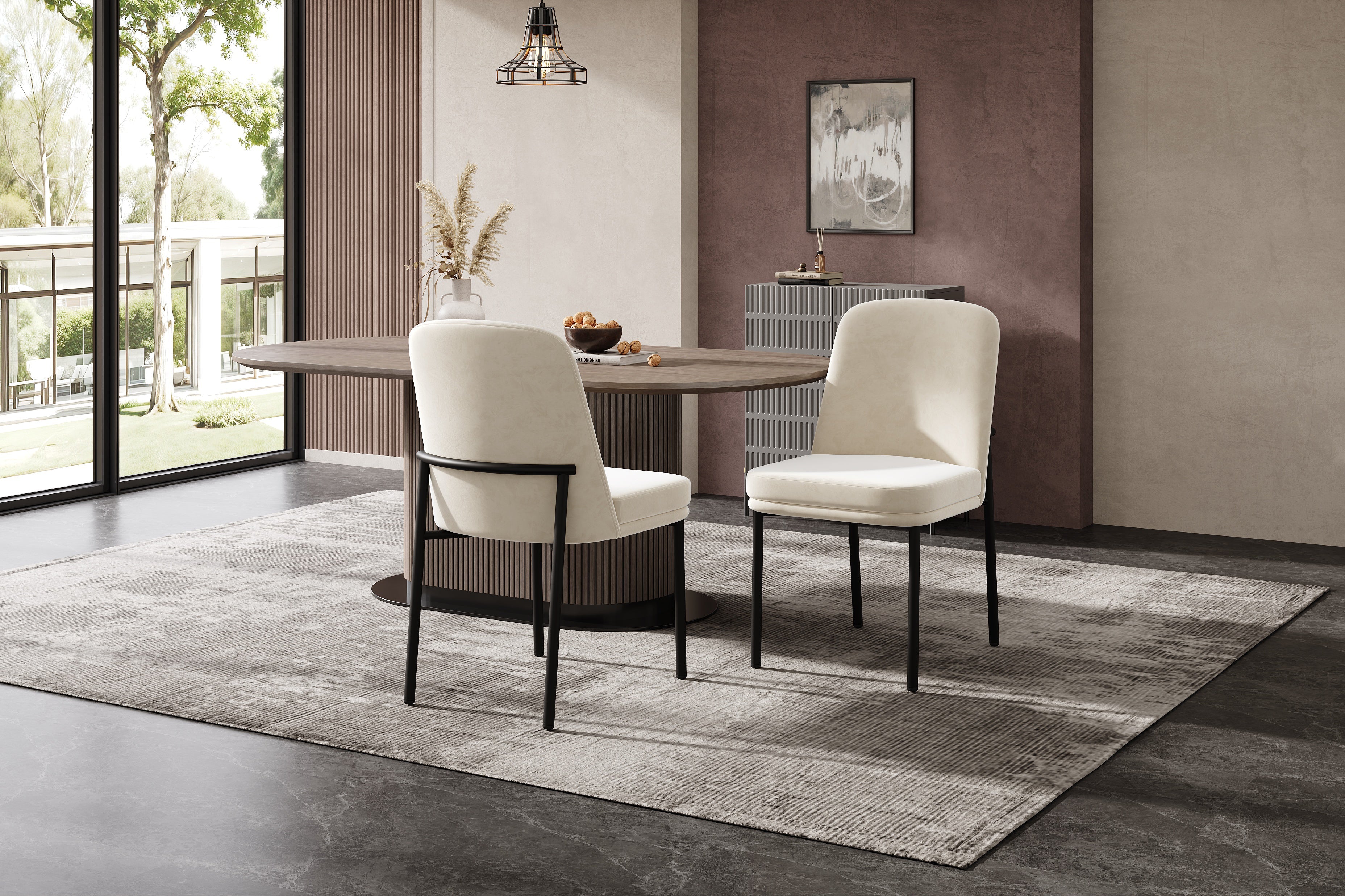 Logidon eetkamerstoelen set van 2 beige fluwelen dikke zitkussens metalen poten