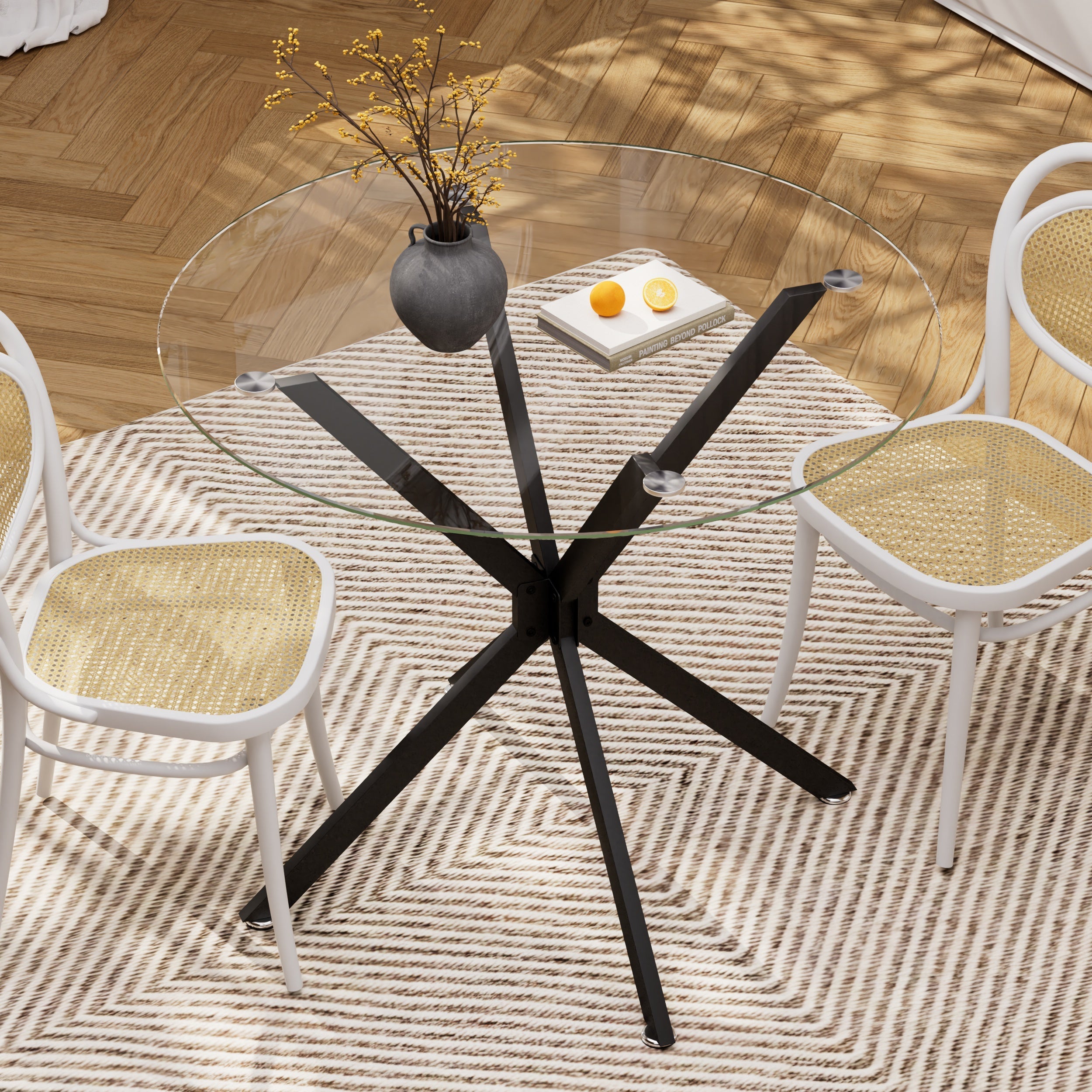 Logidon ronde glazen tafel 90 cm stabiel metalen onderstel zwart
