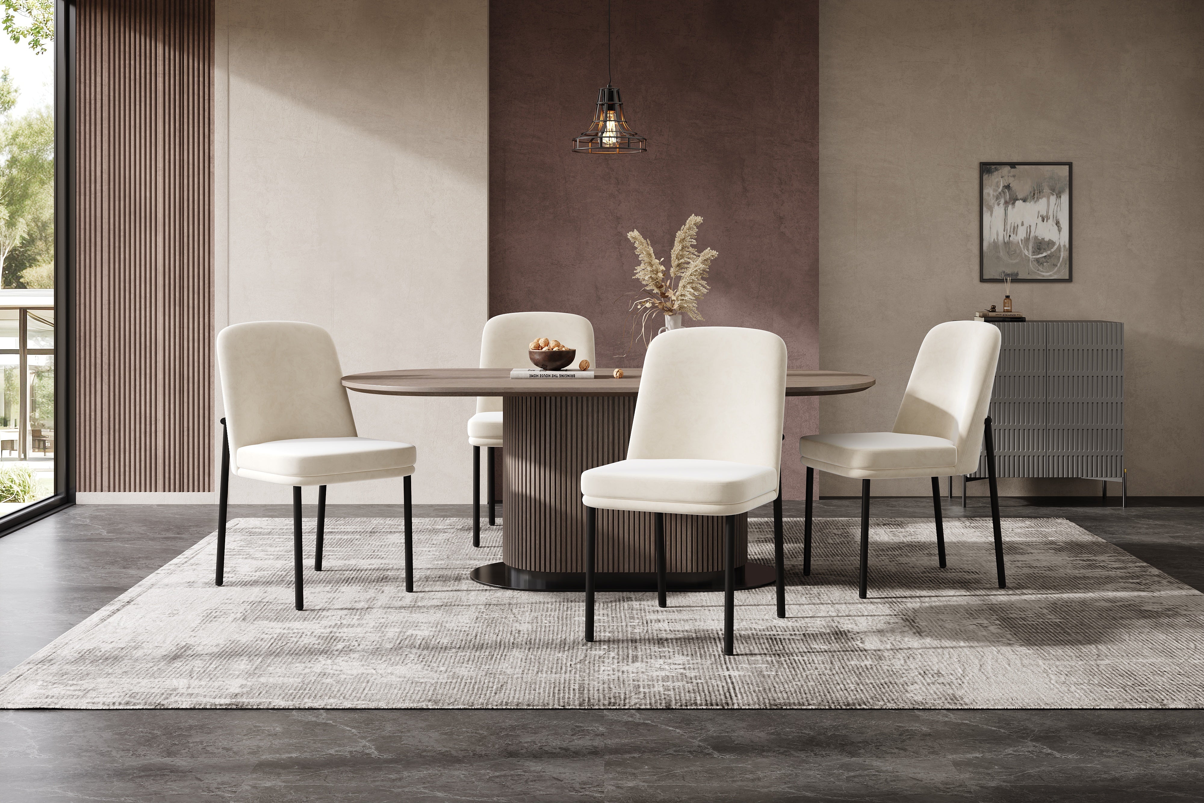 Logidon eetkamerstoelen set van 2 beige fluwelen dikke zitkussens metalen poten
