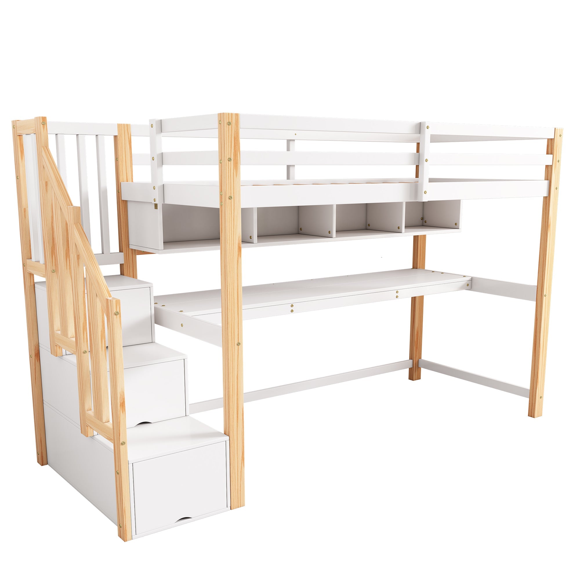 Logidon kinderhoogslaper 90x200 wit met groot bureau en planken