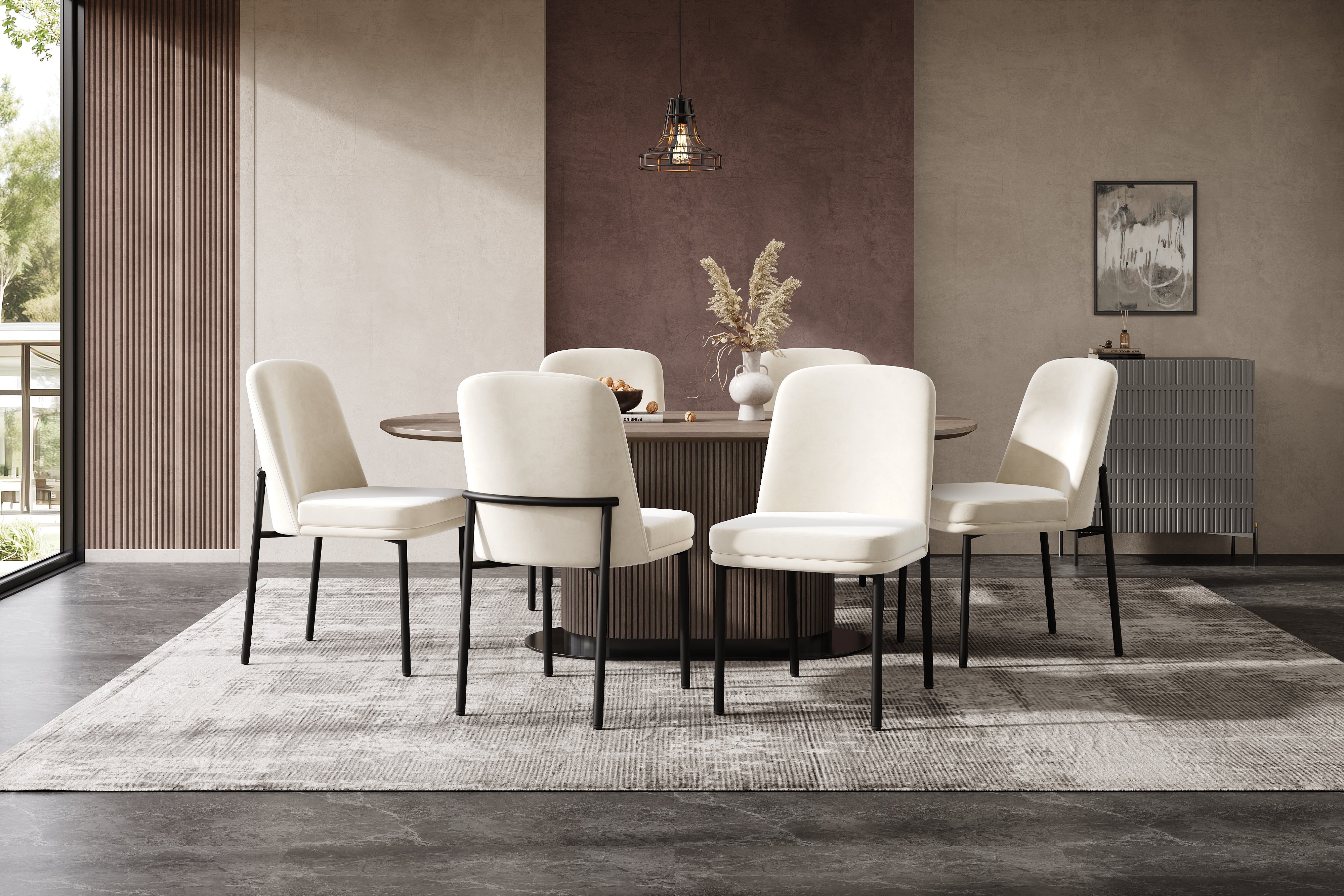 Logidon eetkamerstoelen set van 2 beige fluwelen dikke zitkussens metalen poten