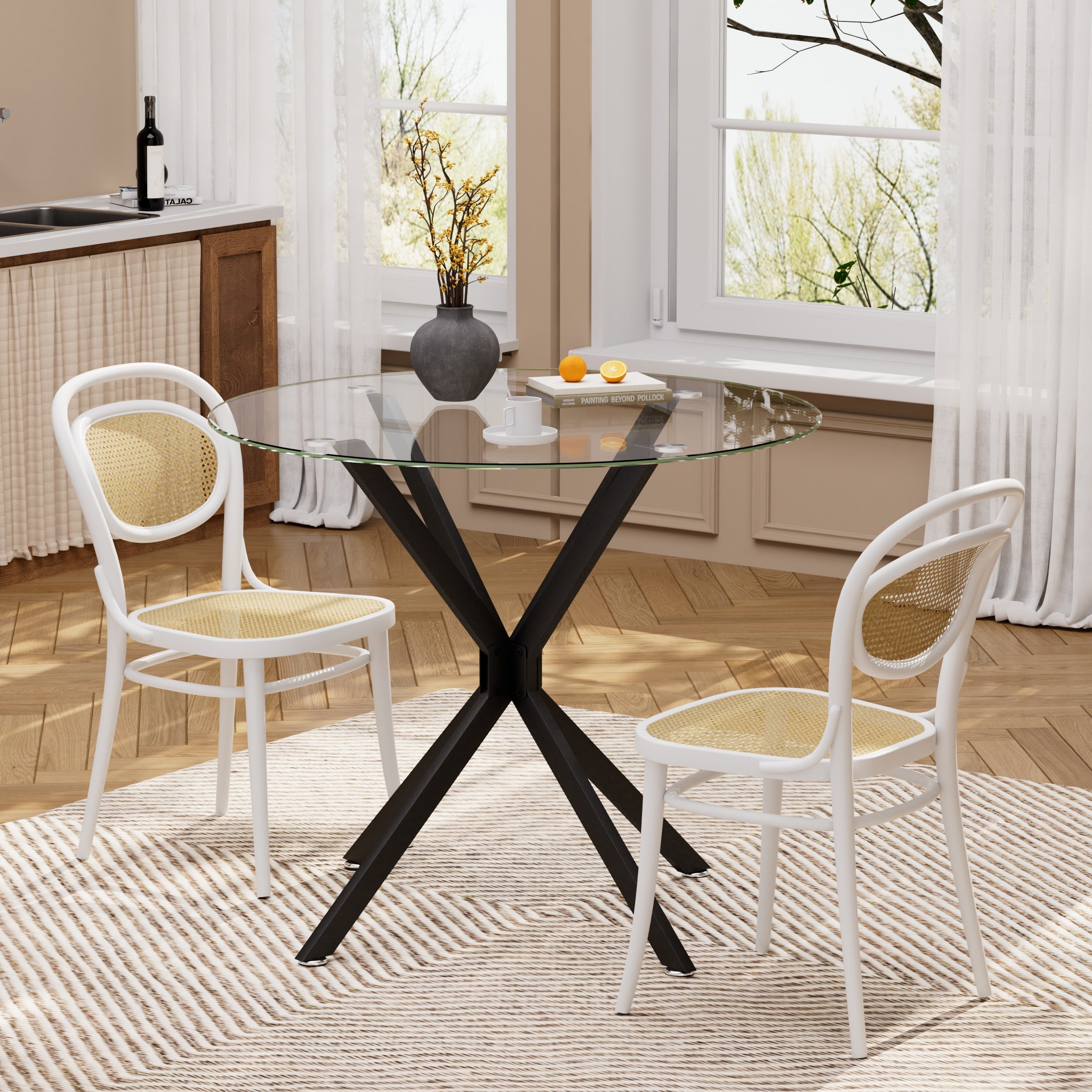 Logidon ronde glazen tafel 90 cm stabiel metalen onderstel zwart