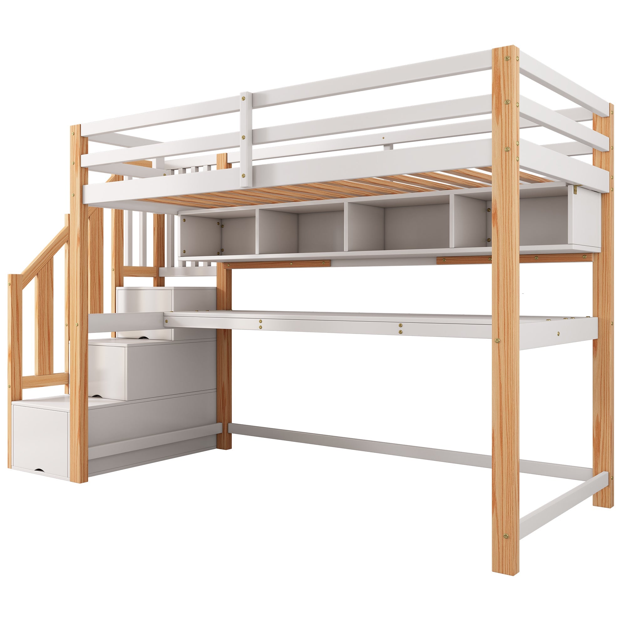 Logidon kinderhoogslaper 90x200 wit met groot bureau en planken
