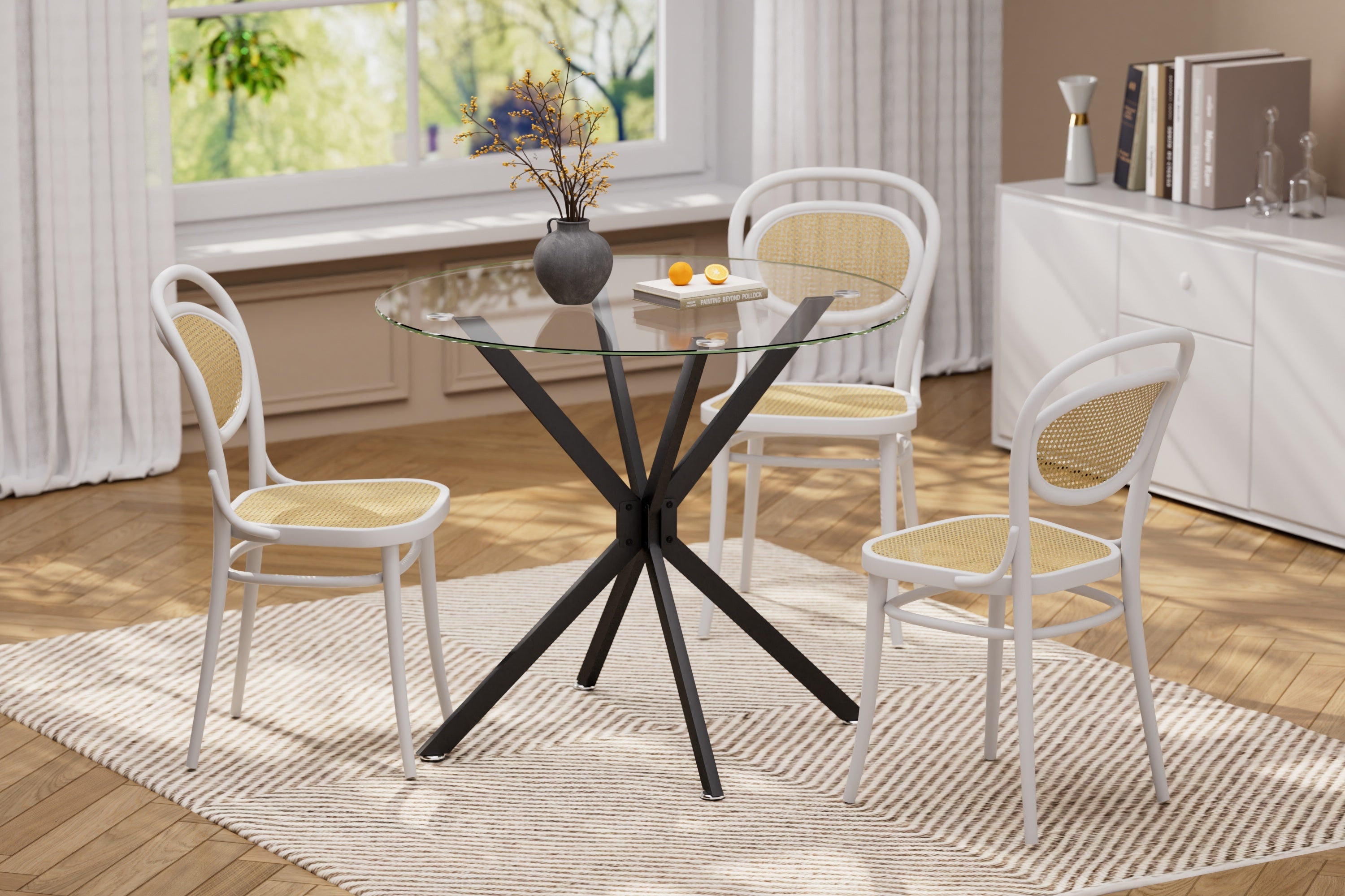Logidon ronde glazen tafel 90 cm stabiel metalen onderstel zwart