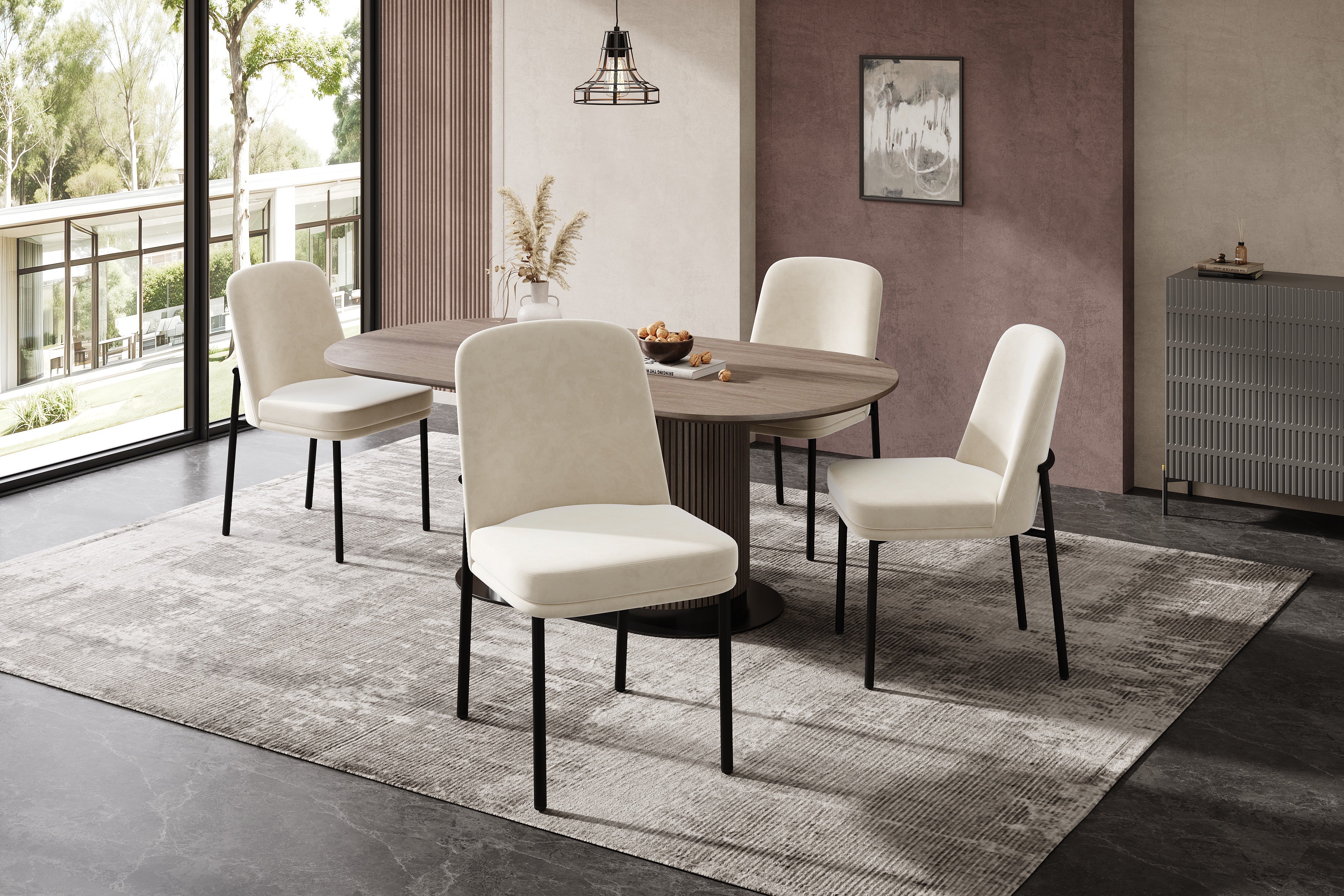 Logidon eetkamerstoelen set van 2 beige fluwelen dikke zitkussens metalen poten