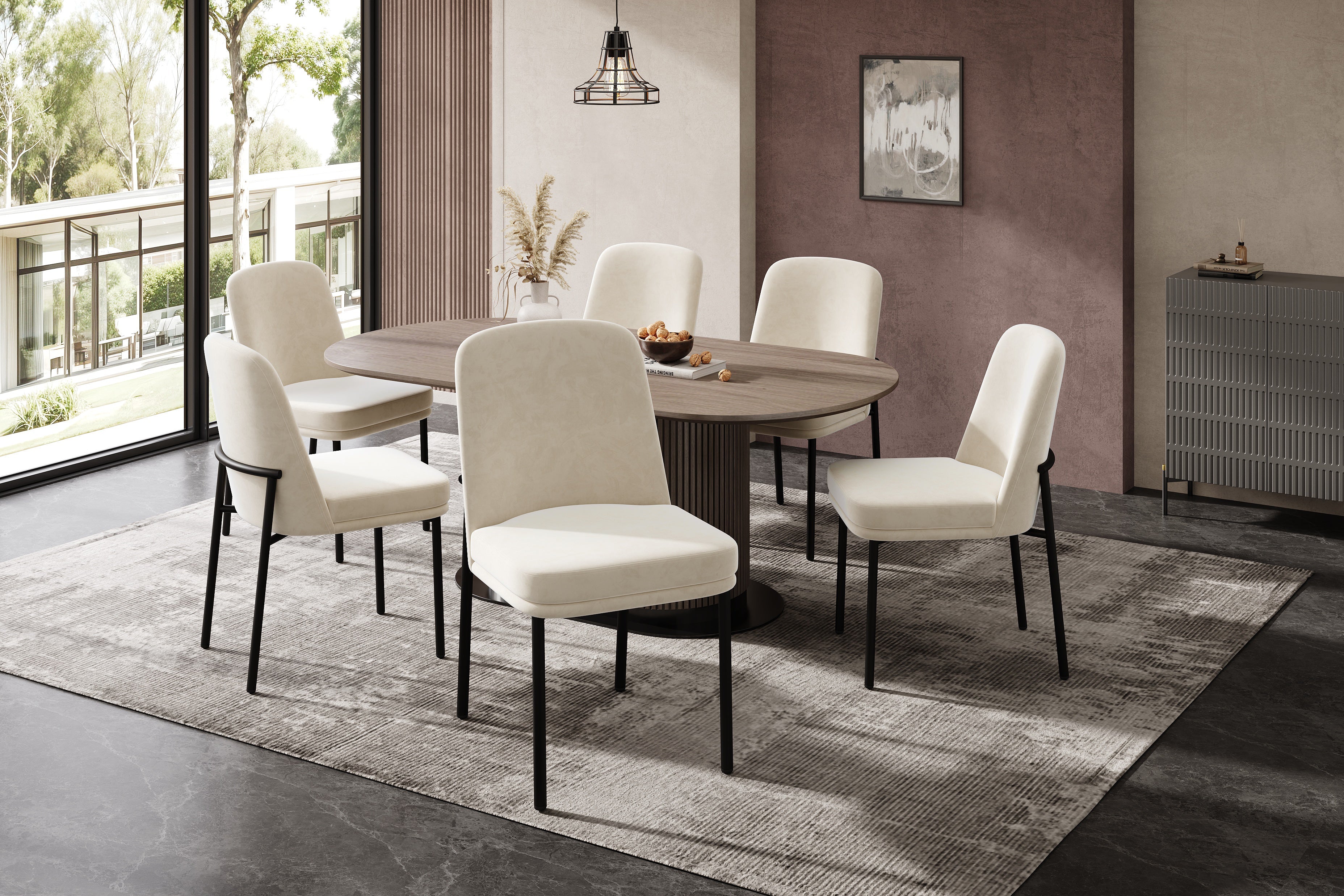 Logidon eetkamerstoelen set van 2 beige fluwelen dikke zitkussens metalen poten