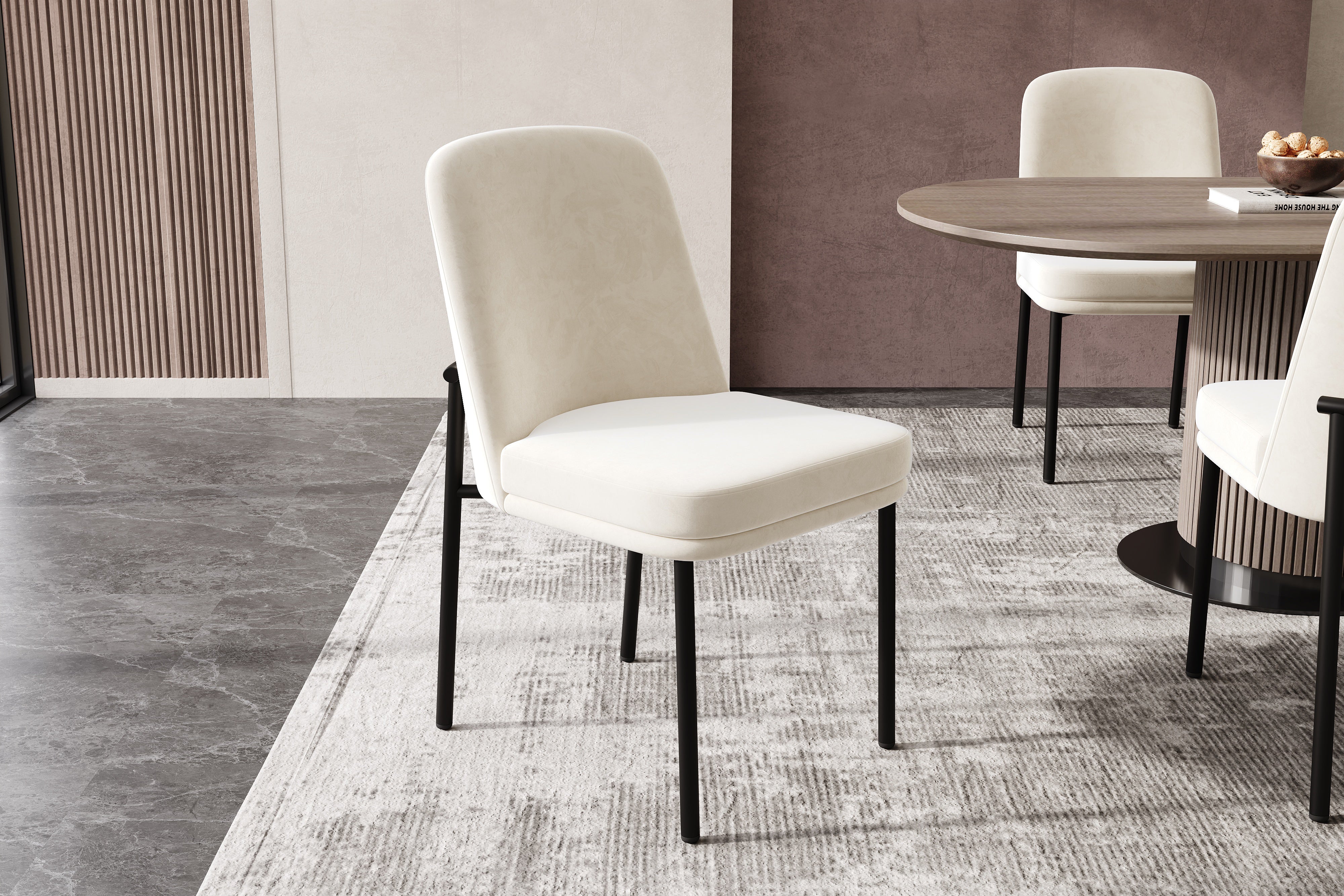 Logidon eetkamerstoelen set van 2 beige fluwelen dikke zitkussens metalen poten