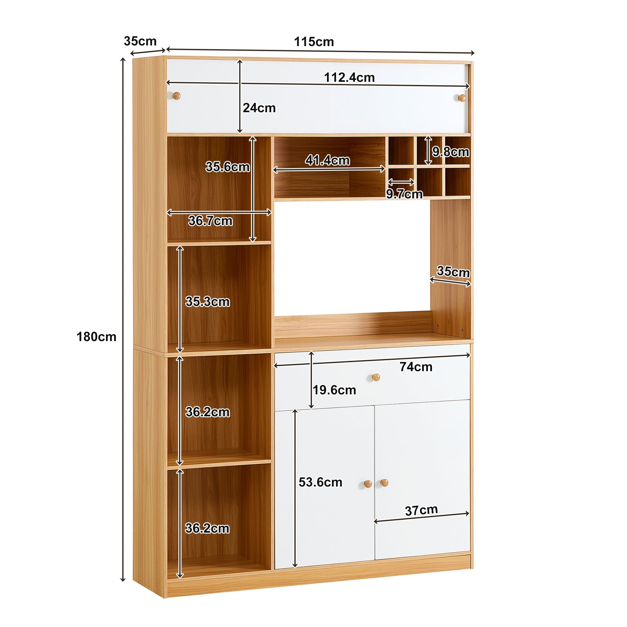 Logidon keukenkast buffet met LED-verlichting, 115x35x180 cm, naturel