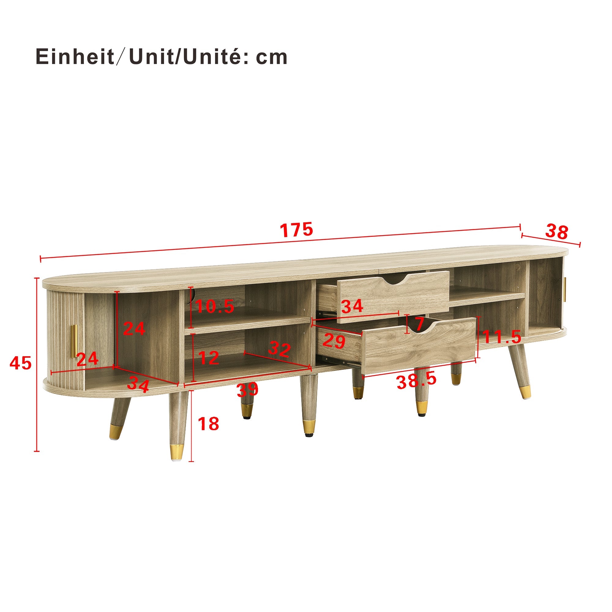 Logidon TV-meubel met schuifdeuren 175 centimeter bruin MDF lowboard