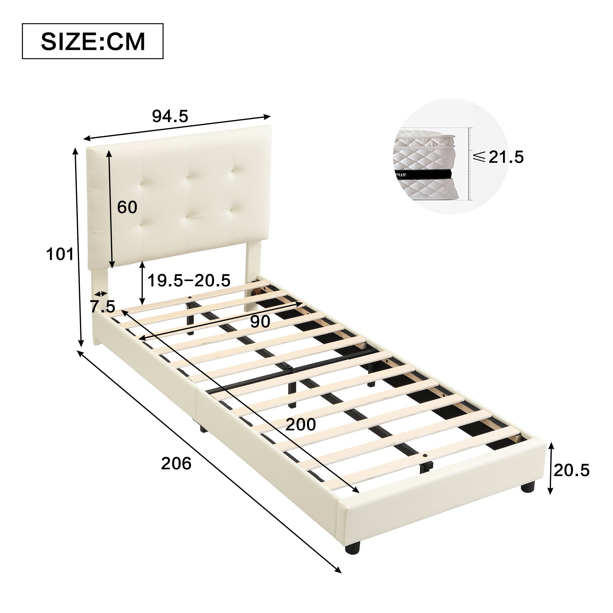 Logidon gestoffeerd bed 90x200 beige biscuit hoofdeinde zachte rugleuning