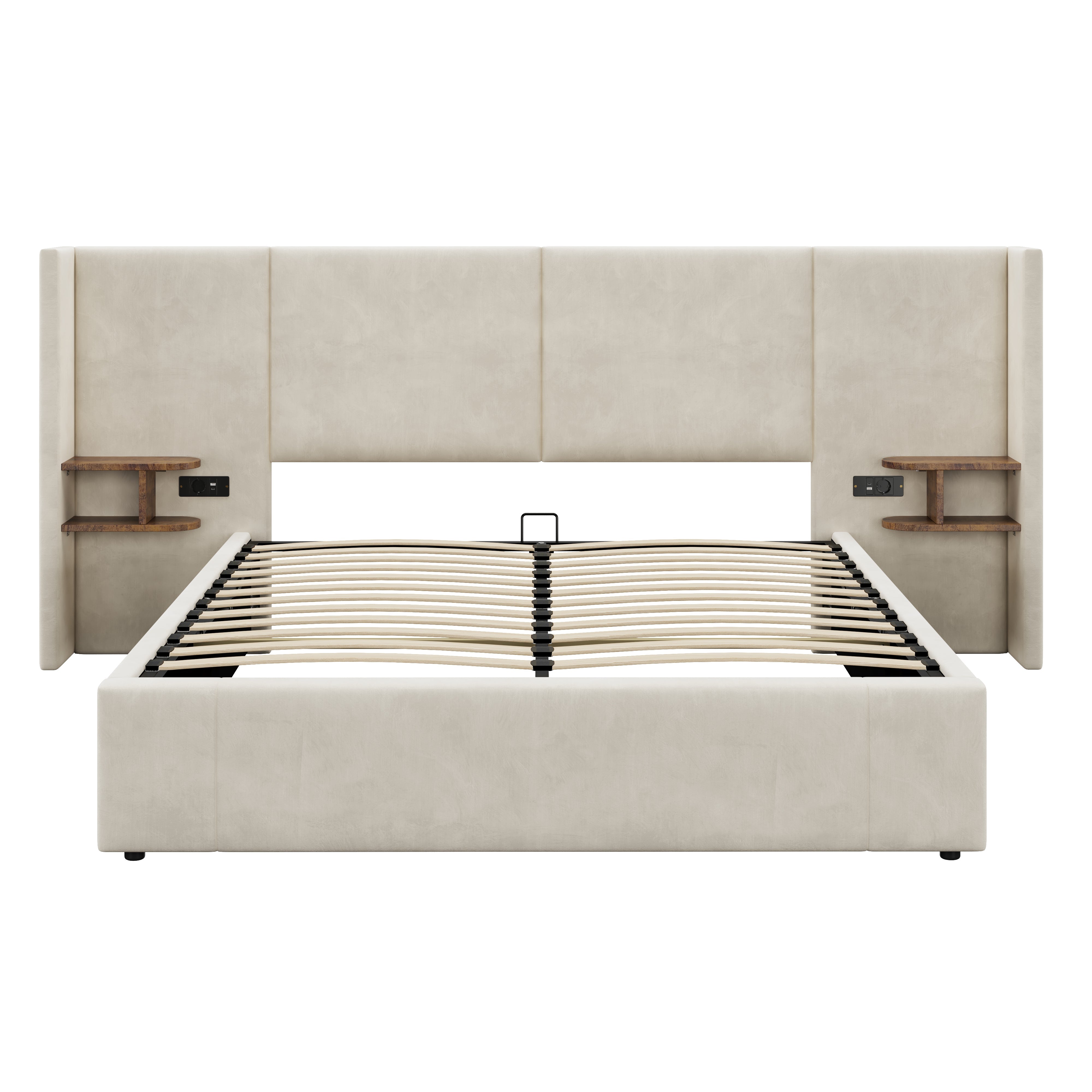 Logidon gestoffeerd bed 160x200 beige fluweel met USB-aansluitingen opbergruimte