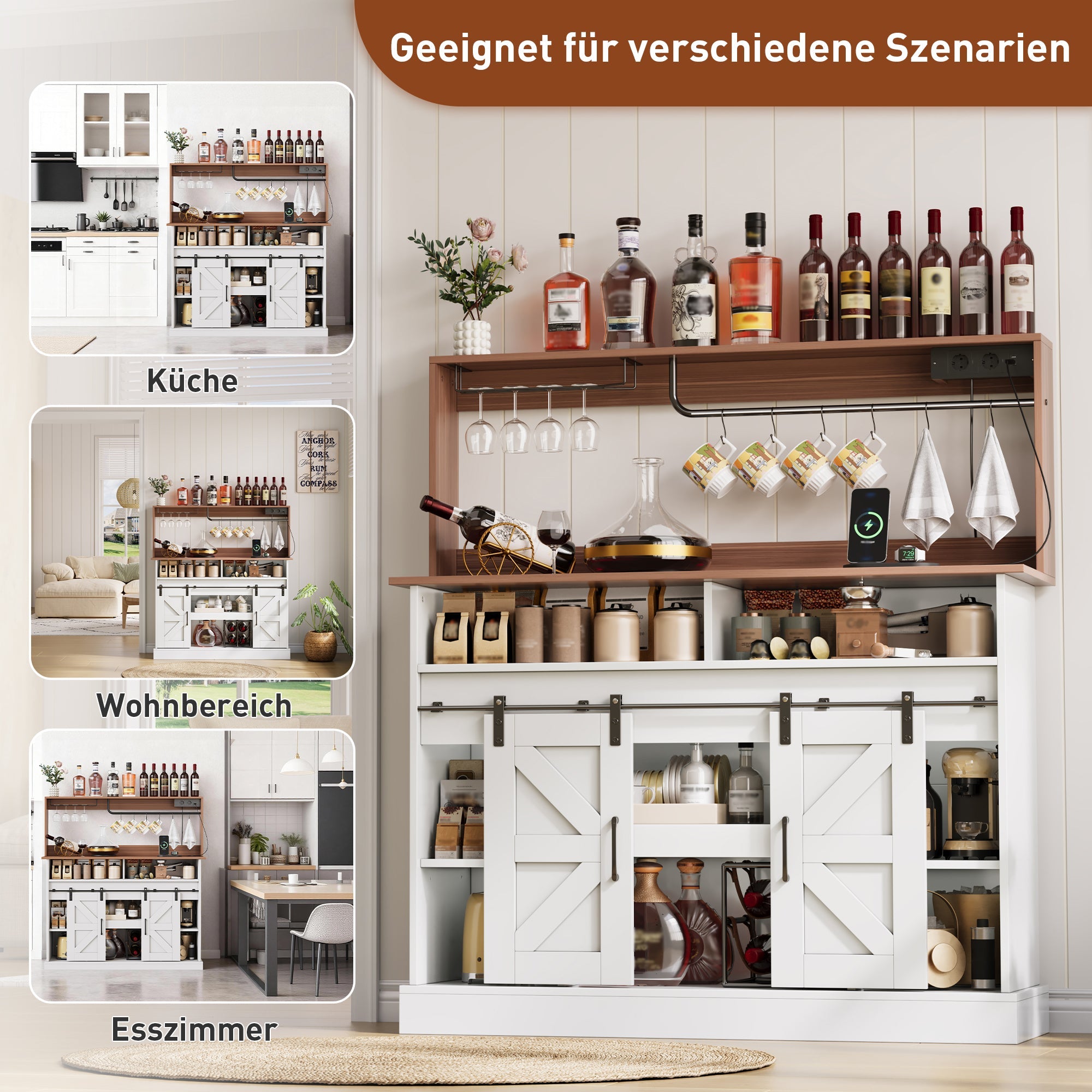 Logidon koffiebar 120 cm met glashouder en stopcontacten wit