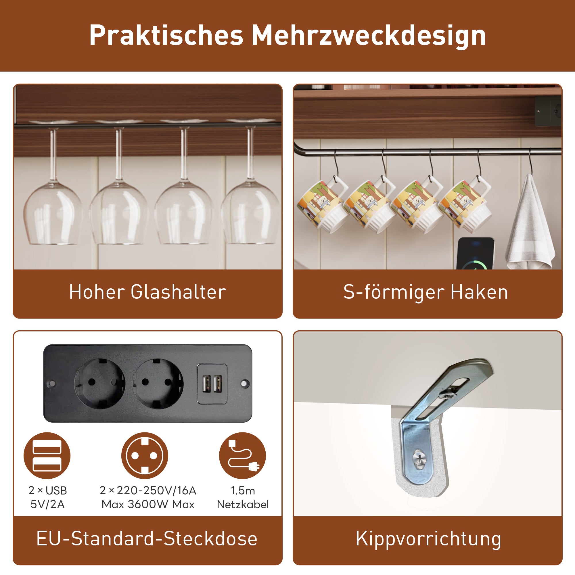 Logidon koffiebar 120 cm met glashouder en stopcontacten wit