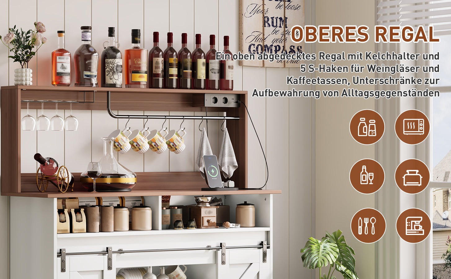 Logidon koffiebar 120 cm met glashouder en stopcontacten wit